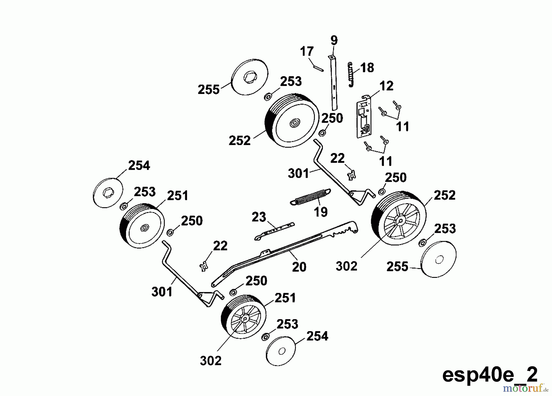  Wolf-Garten Electric mower Esprit 40 E 4020003 Series A, B  (2002) Height adjustment, Wheels