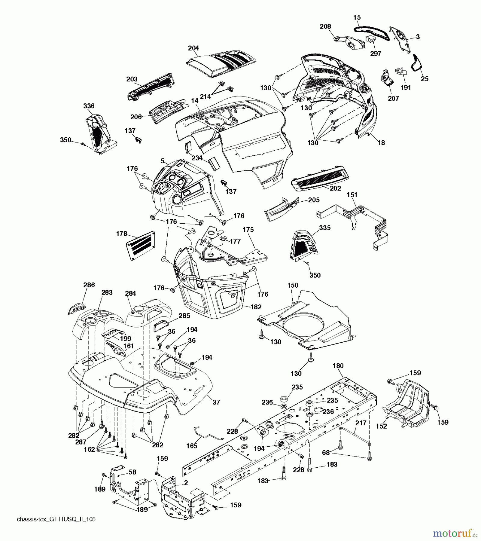  Husqvarna Rasen und Garten Traktoren YT 42XLS (96043015300) - Husqvarna Yard Tractor (2012-09 & After) CHASSIS ENCLOSURES