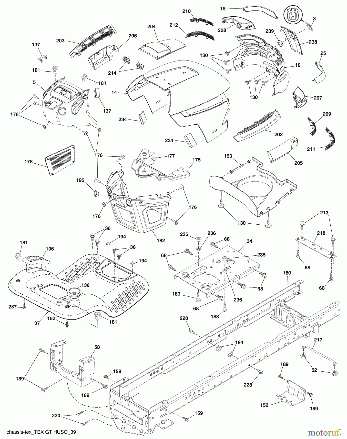  Husqvarna Rasen und Garten Traktoren YTH 20K46 (96043003302) - Husqvarna Yard Tractor (2009-05 & After) Chassis