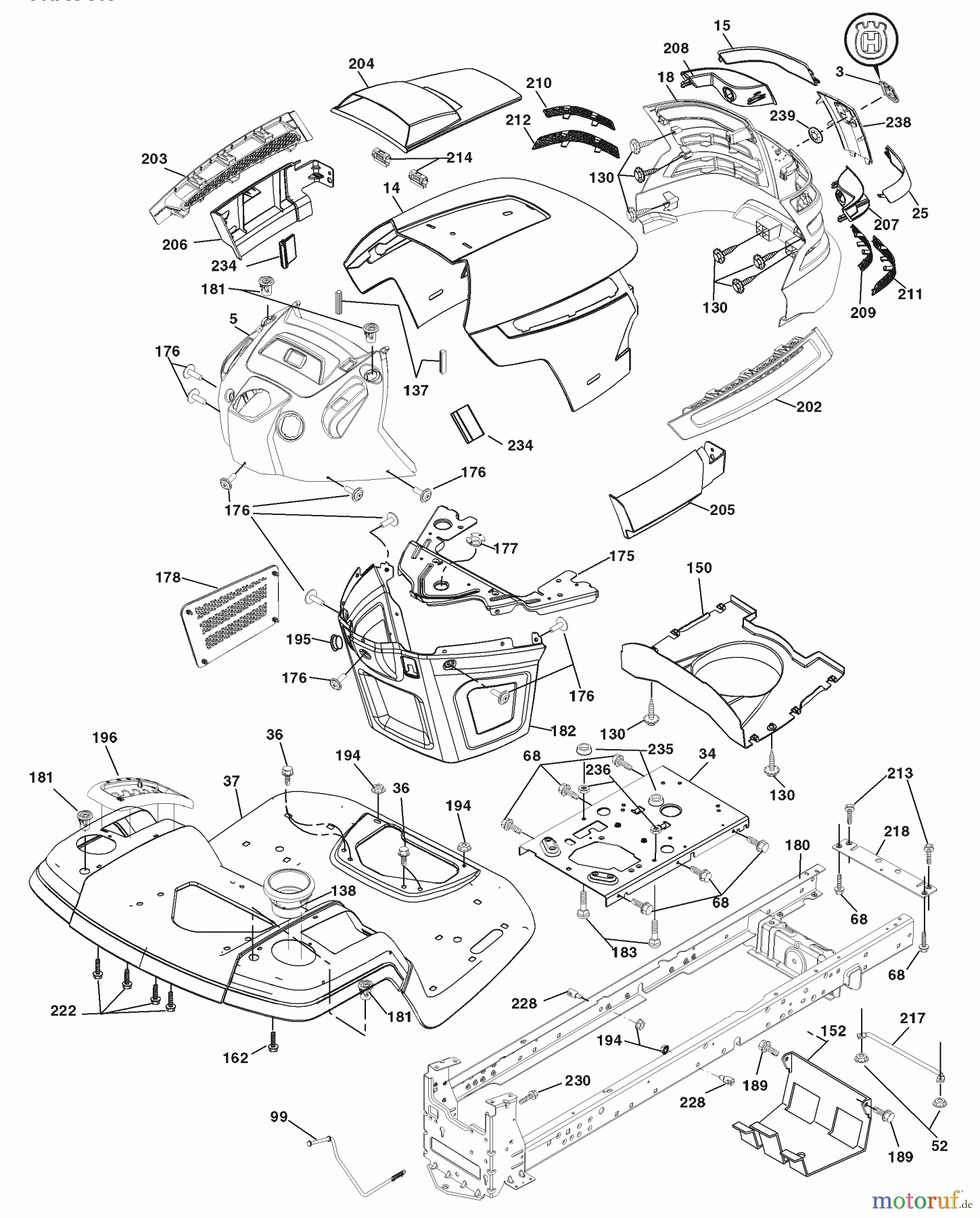  Husqvarna Rasen und Garten Traktoren YTH 20K46 (96045000402) - Husqvarna Yard Tractor (2007-07 & After) Chassis