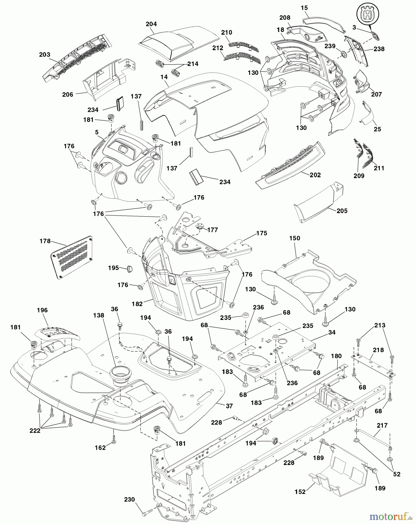  Husqvarna Rasen und Garten Traktoren YTH 20K46 (96045000404) - Husqvarna Yard Tractor (2007-10 & After) Chassis