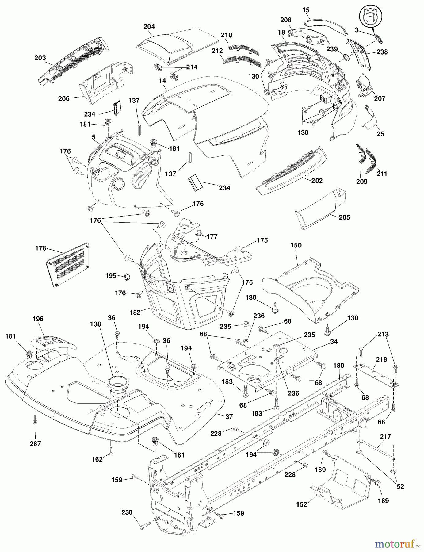  Husqvarna Rasen und Garten Traktoren YTH 20K46 (96045000405) - Husqvarna Yard Tractor (2008-01 & After) Chassis