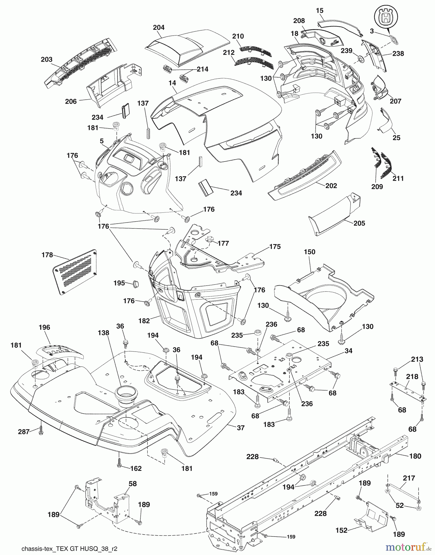  Husqvarna Rasen und Garten Traktoren YTH 20K46 (96045000409) - Husqvarna Yard Tractor (2008-12 & After) Chassis