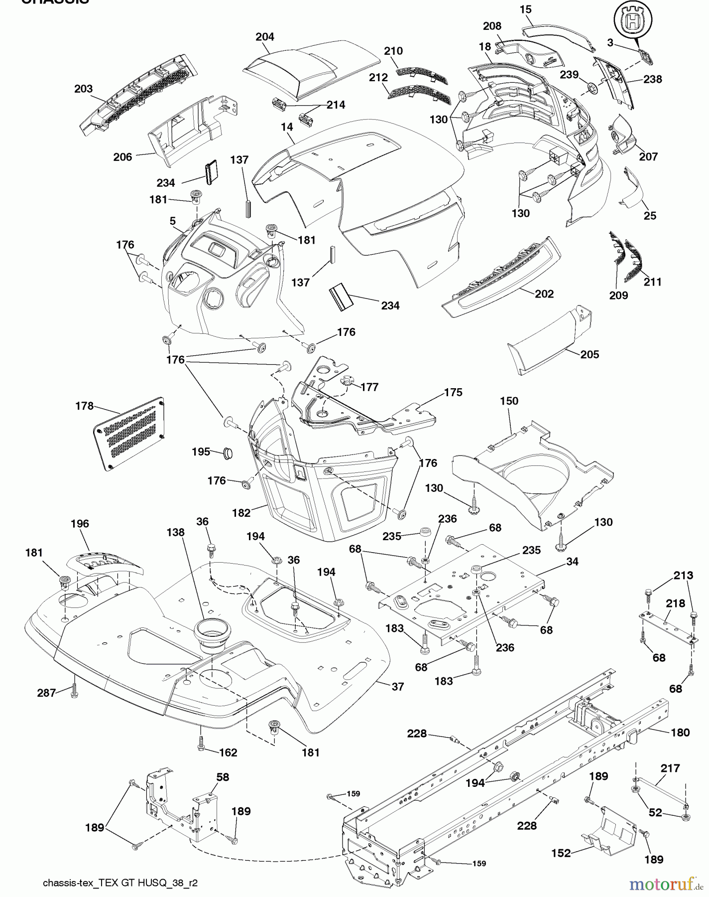  Husqvarna Rasen und Garten Traktoren YTH 20K46 (96045000414) - Husqvarna Yard Tractor (2009-05 & After) Chassis