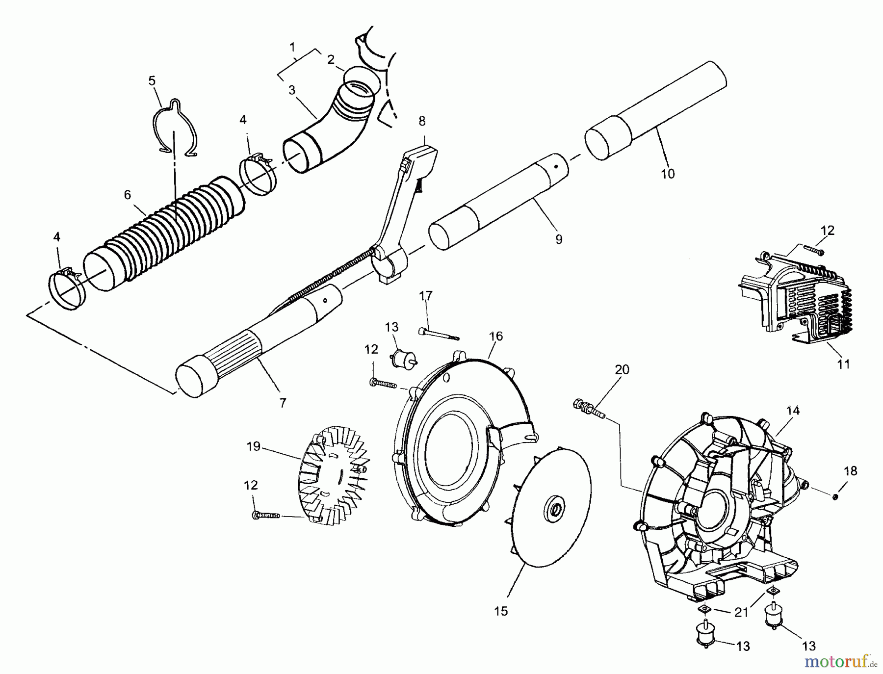  Husqvarna Bläser / Sauger / Häcksler / Mulchgeräte 125 BT - Husqvarna Backpack Blower (2003-07 to 2004-09) Fan / Housing & Blower Tubes