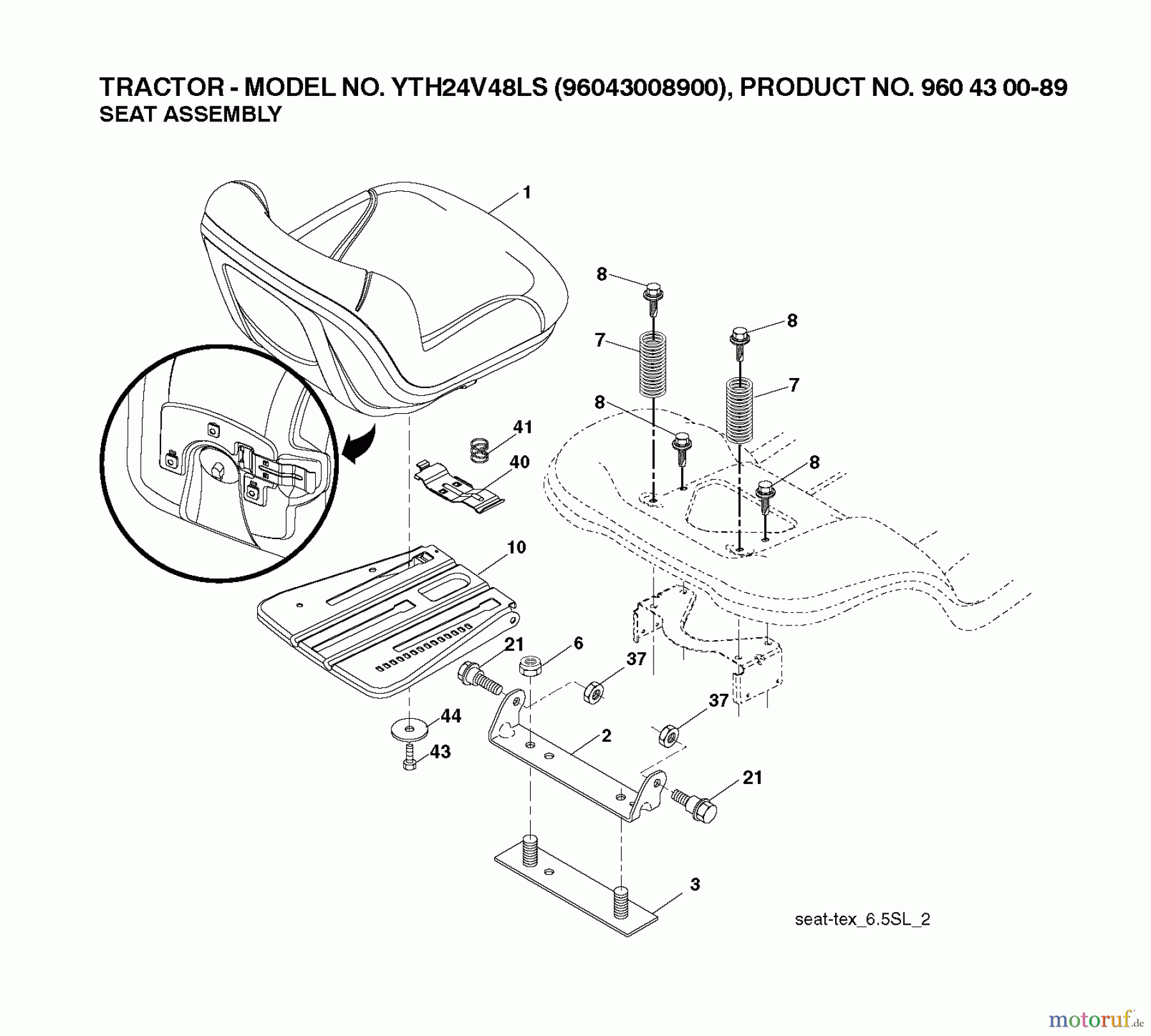  Husqvarna Rasen und Garten Traktoren YTH 24V48LS (96043012900) - Husqvarna Yard Tractor (2011-01 & After) SEAT