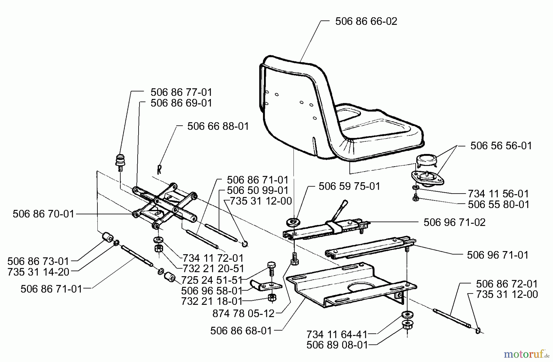  Husqvarna Reitermäher, Motor hinten Rider 14 Pro - Husqvarna Rear-Engine Rider (2000-02 & After) Seat