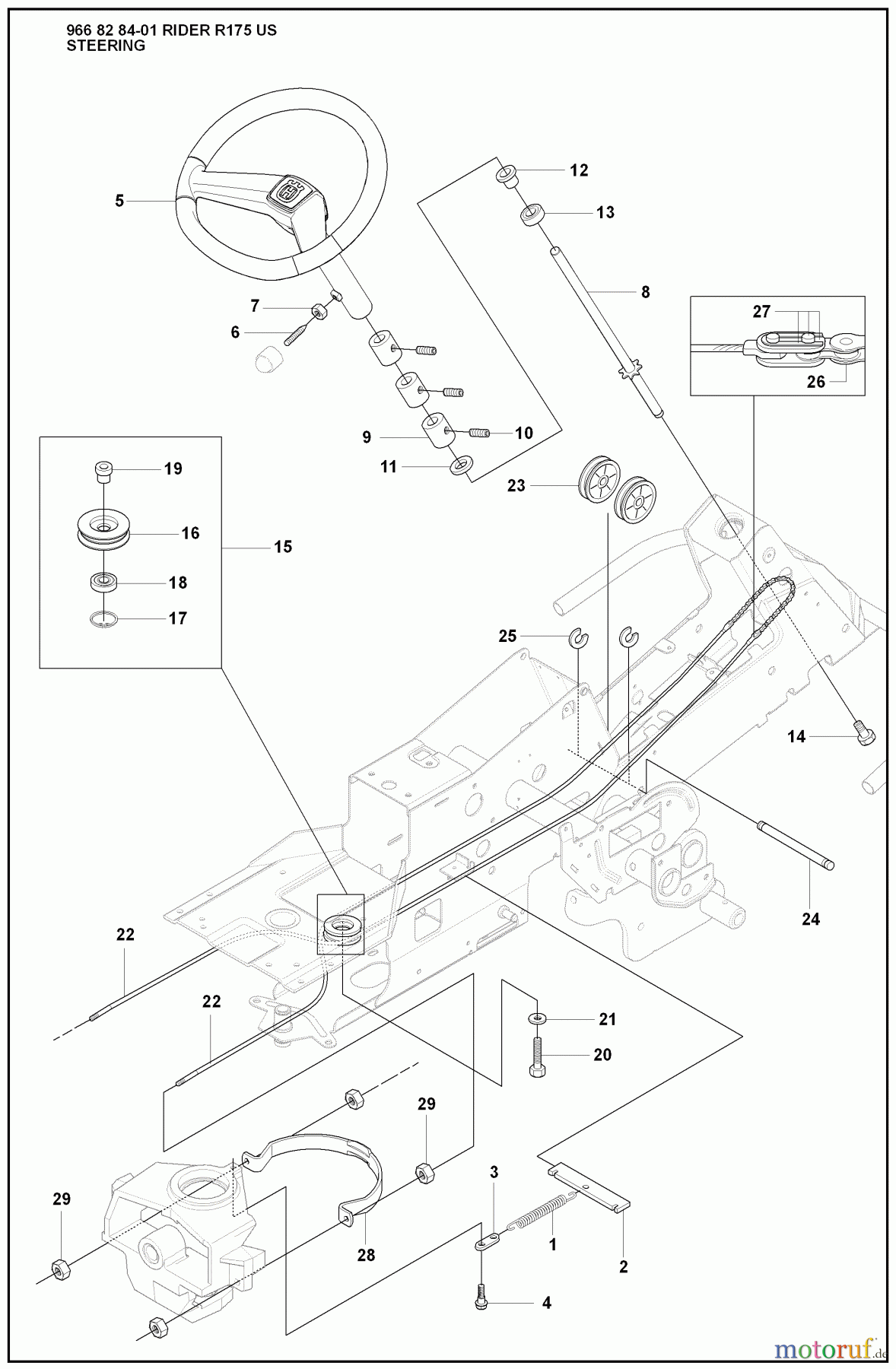  Husqvarna Reitermäher, Motor hinten Rider 175 - Husqvarna Rear-Engine Rider (2008-05 & After) Steering