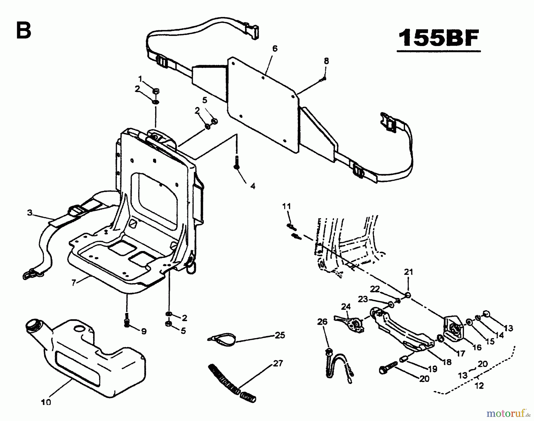  Husqvarna Bläser / Sauger / Häcksler / Mulchgeräte 155 BF - Husqvarna Backpack Blower (1999-07 & After) Backpack Frame, Throttle Assy & Fuel Tank