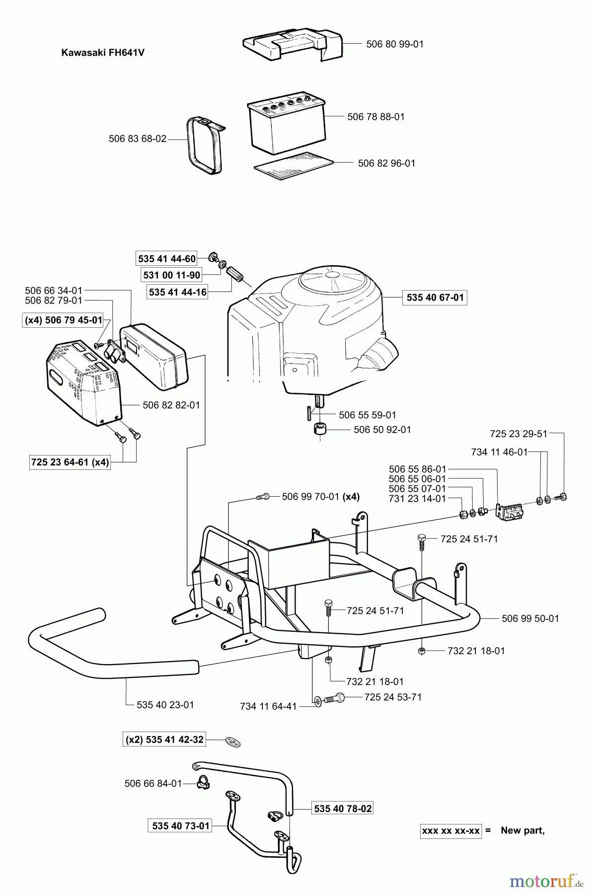  Husqvarna Reitermäher, Motor hinten Rider Proflex 21 - Husqvarna Rear-Engine Rider (2001-02 & After) Engine/Battery