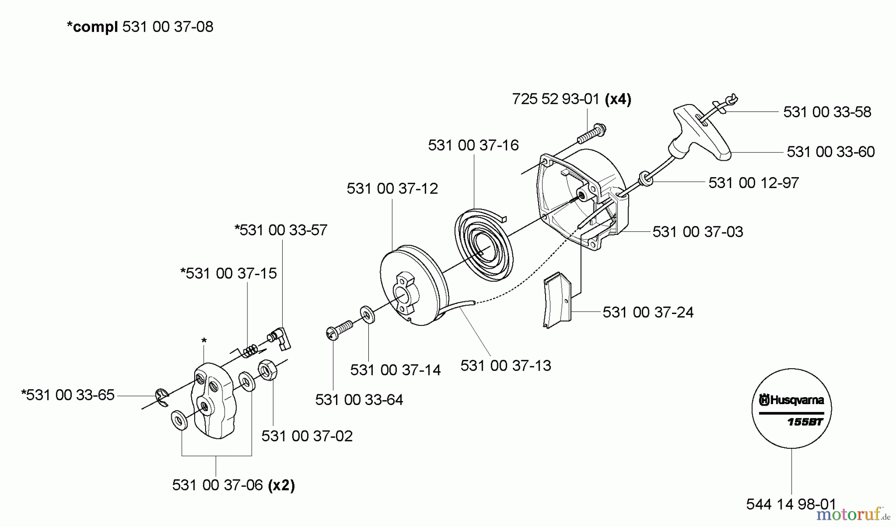  Husqvarna Bläser / Sauger / Häcksler / Mulchgeräte 155 BT - Husqvarna Backpack Blower (2005-08 & After) Starter Assy