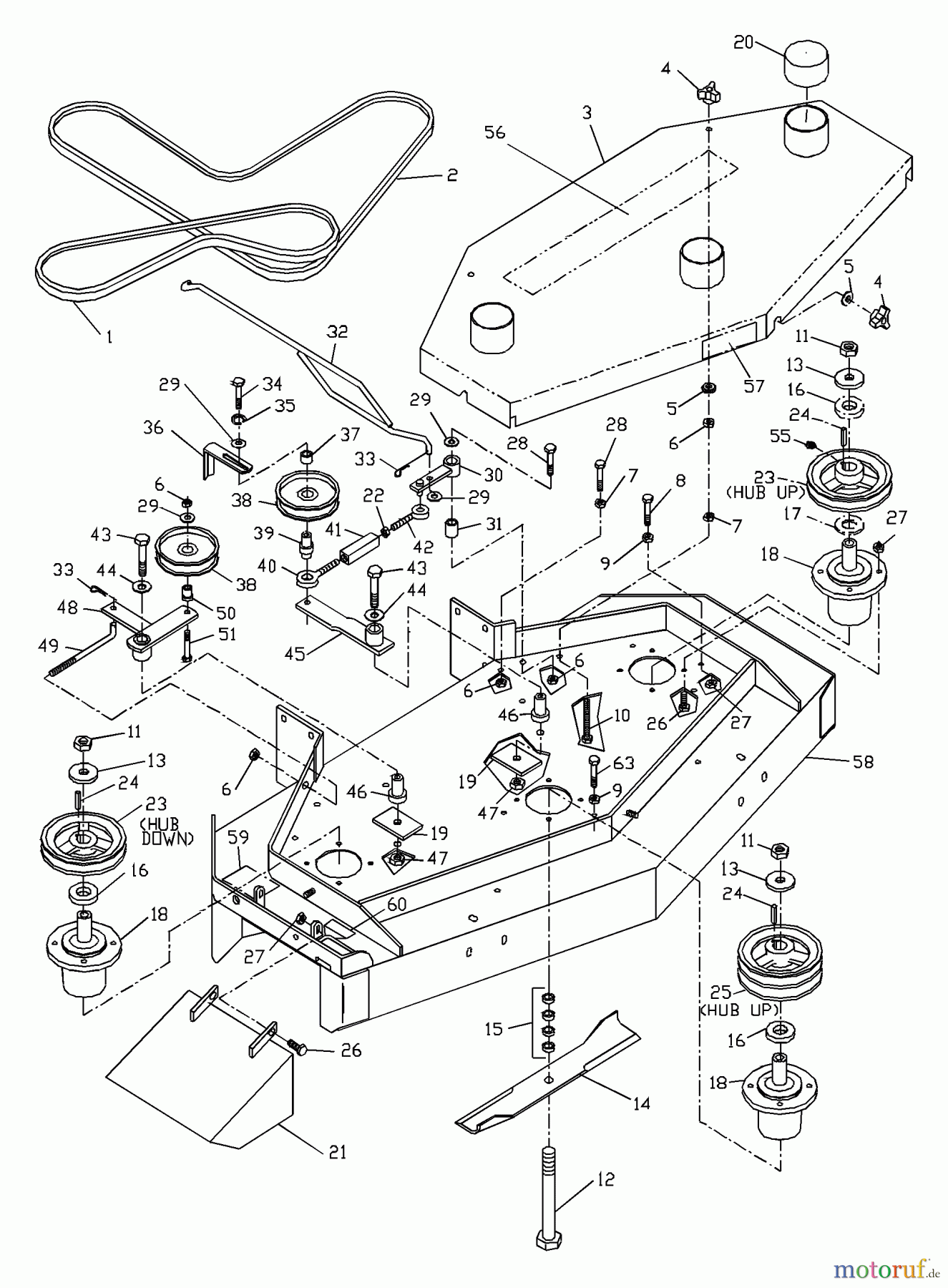  Husqvarna Rasenmäher für Großflächen WH 4817A (968999106) - Husqvarna Wide-Area Walk-Behind Mower (2001-02 & After) Front Deck