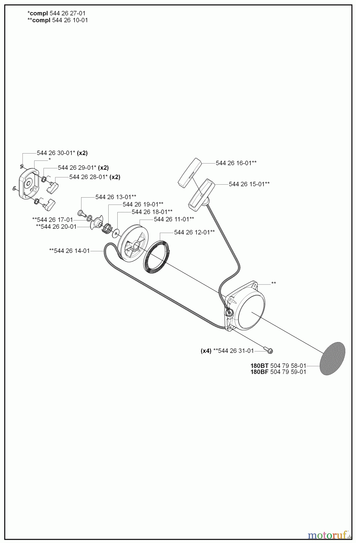  Husqvarna Bläser / Sauger / Häcksler / Mulchgeräte 180 BT - Husqvarna Backpack Blower (2008-02 to 2008-09) Starter Assembly