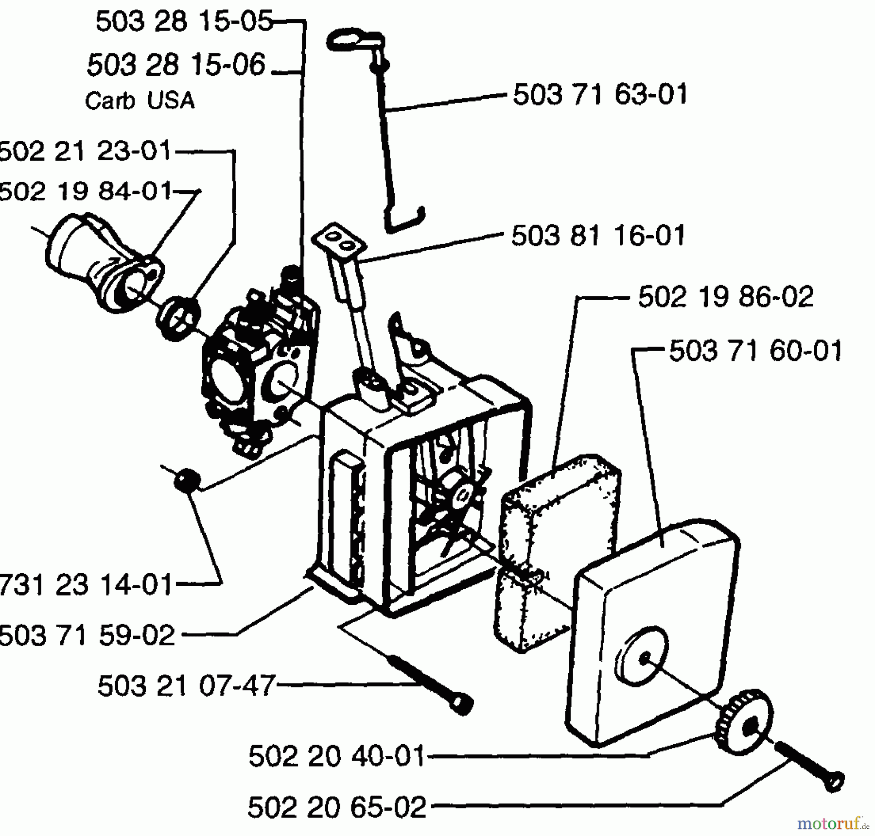  Husqvarna Bläser / Sauger / Häcksler / Mulchgeräte 225 HBV - Husqvarna Handheld Blower Vacuum (1996-09 to 1997-01) Air Filter/Carburetor