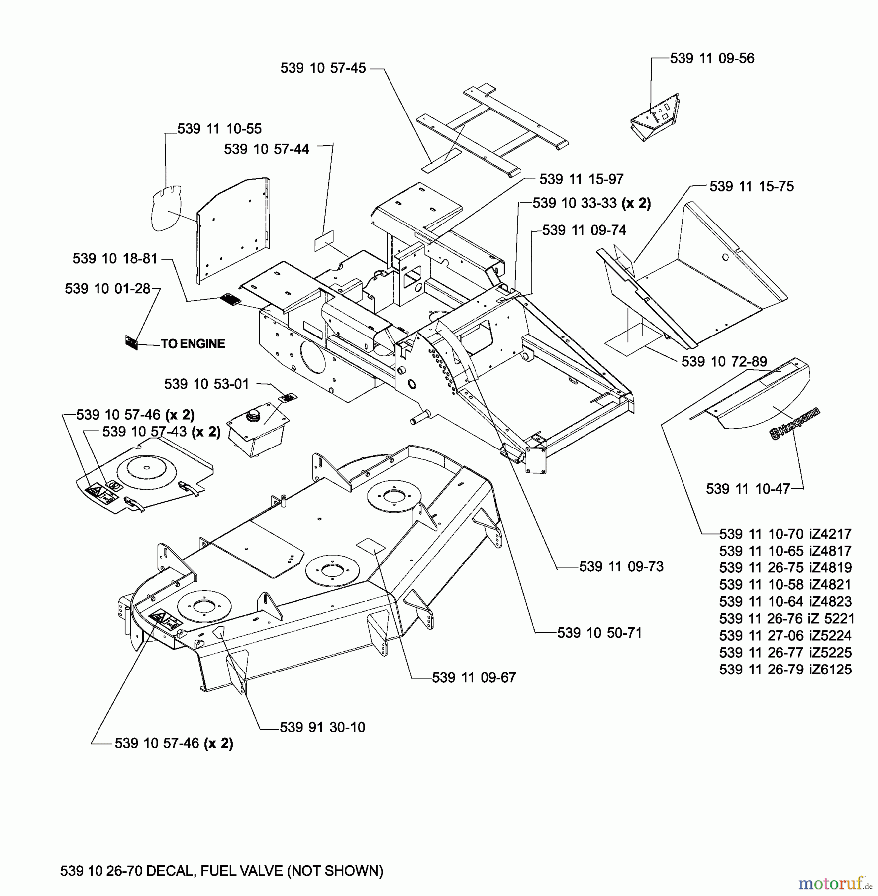  Husqvarna Nullwendekreismäher, Zero-Turn iZ 4217 TSKAA (968999254) - Husqvarna Zero-Turn Mower (2005-12 to 2006-07) Decals