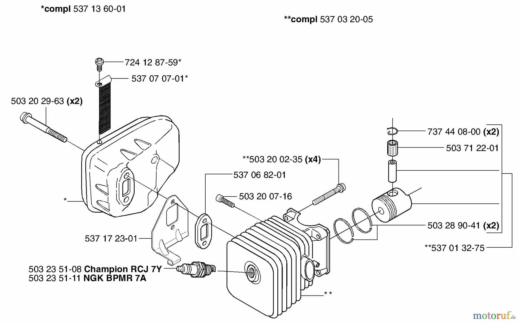  Husqvarna Heckenscheren 323 HD 60 - Husqvarna Hedge Trimmer (2002-06 to 2009-01) Piston / Cylinder / Muffler