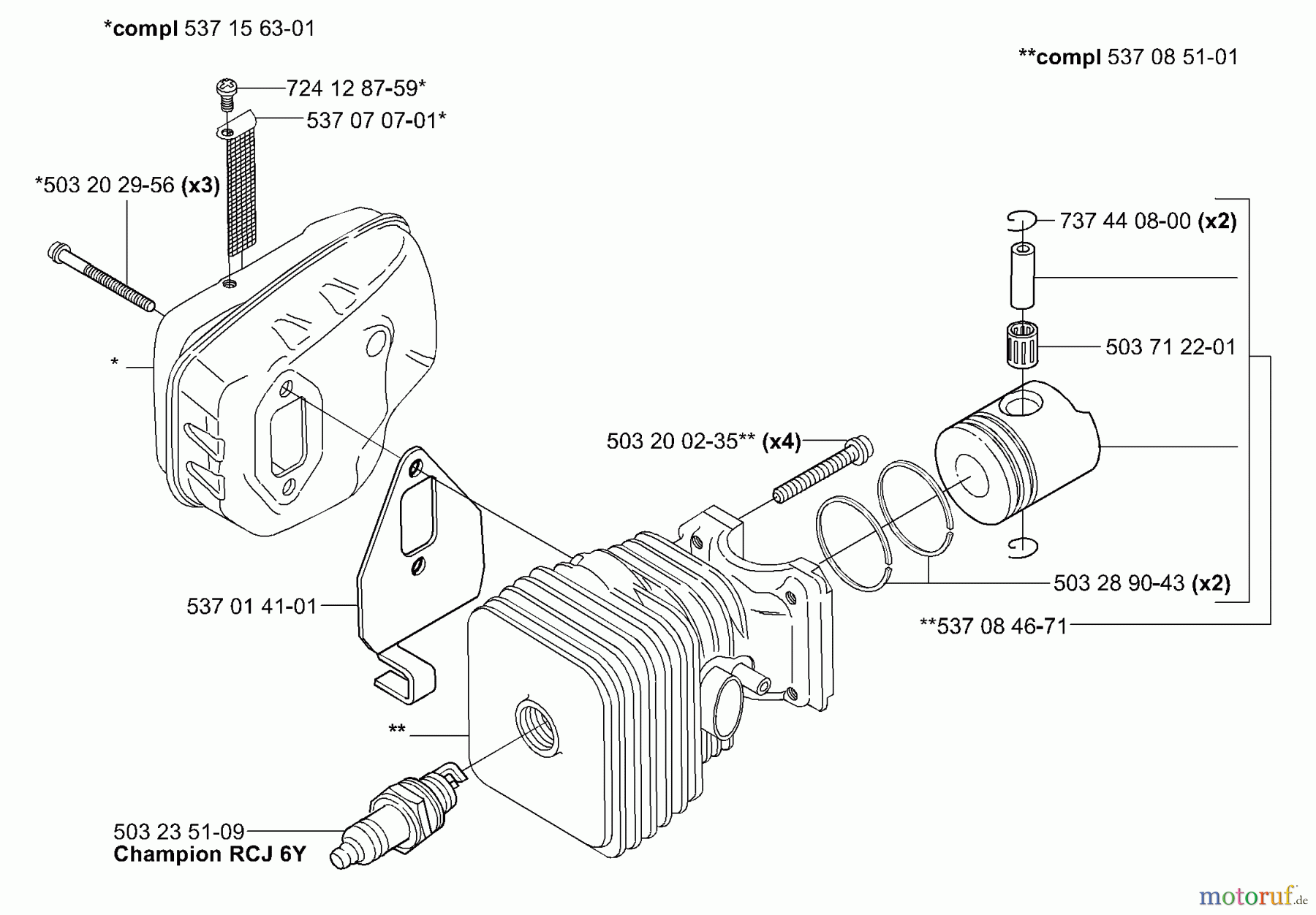  Husqvarna Heckenscheren 326 HD 75X - Husqvarna Hedge Trimmer (2002-02 to 2002-12) Piston / Cylinder / Muffler