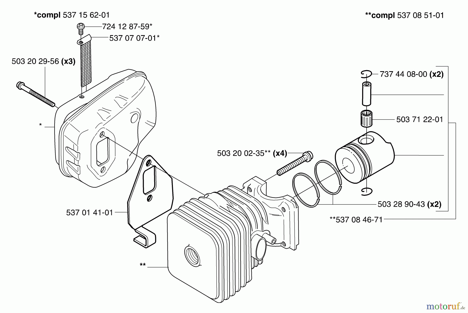  Husqvarna Heckenscheren 326 HS 99X - Husqvarna Hedge Trimmer (2002-01 to 2002-12) Piston/Cylinder & Muffler