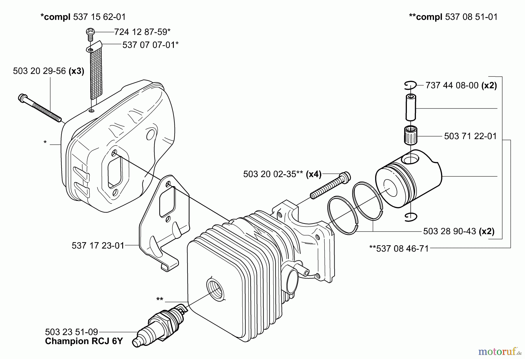  Husqvarna Heckenscheren 326 HS 75X - Husqvarna Hedge Trimmer (2003-01 & After) Piston/Cylinder & Muffler