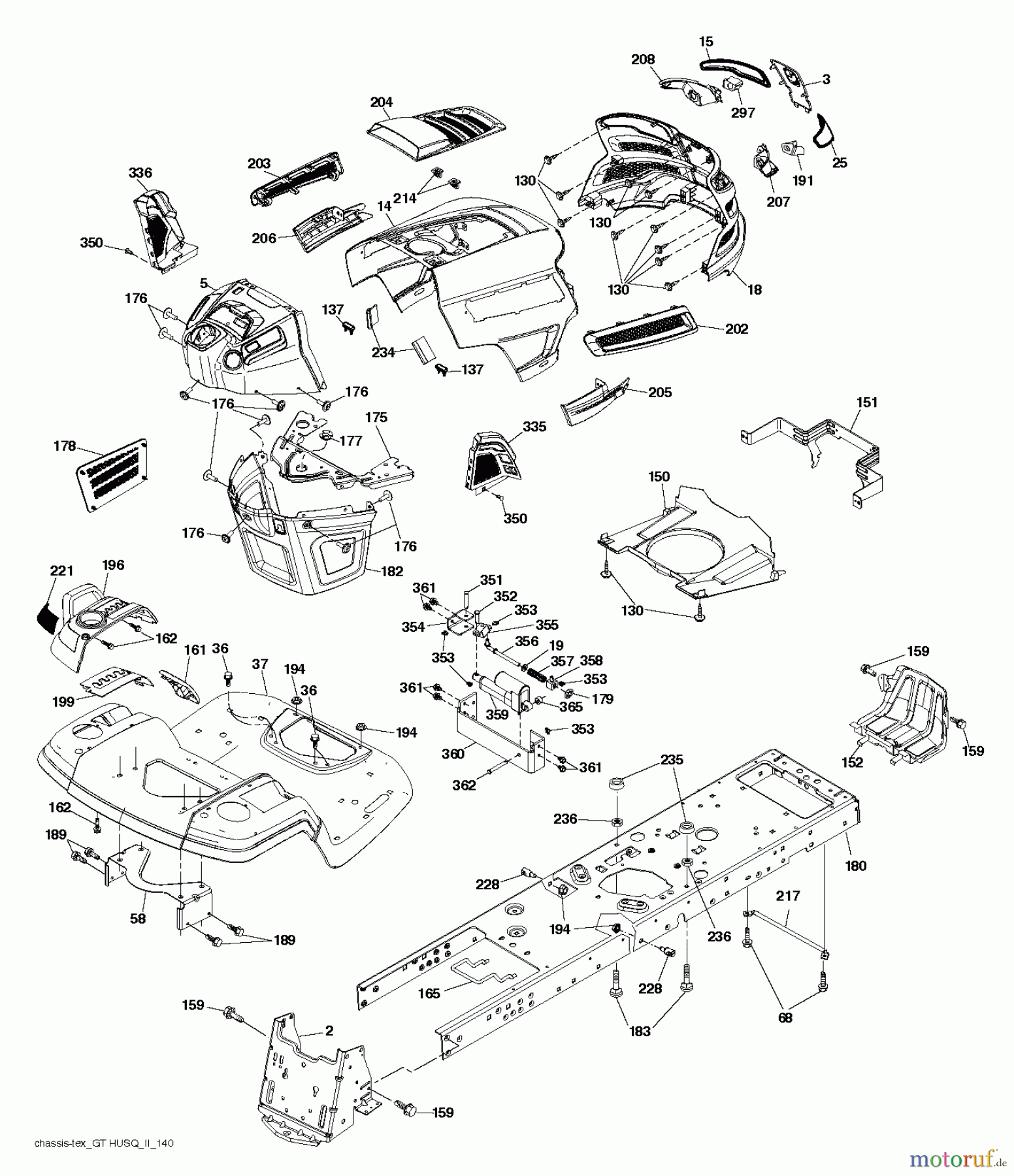  Husqvarna Rasen und Garten Traktoren GTH 3052TDF (96041028502) - Husqvarna Garden Tractor (2013-05) CHASSIS ENCLOSURES