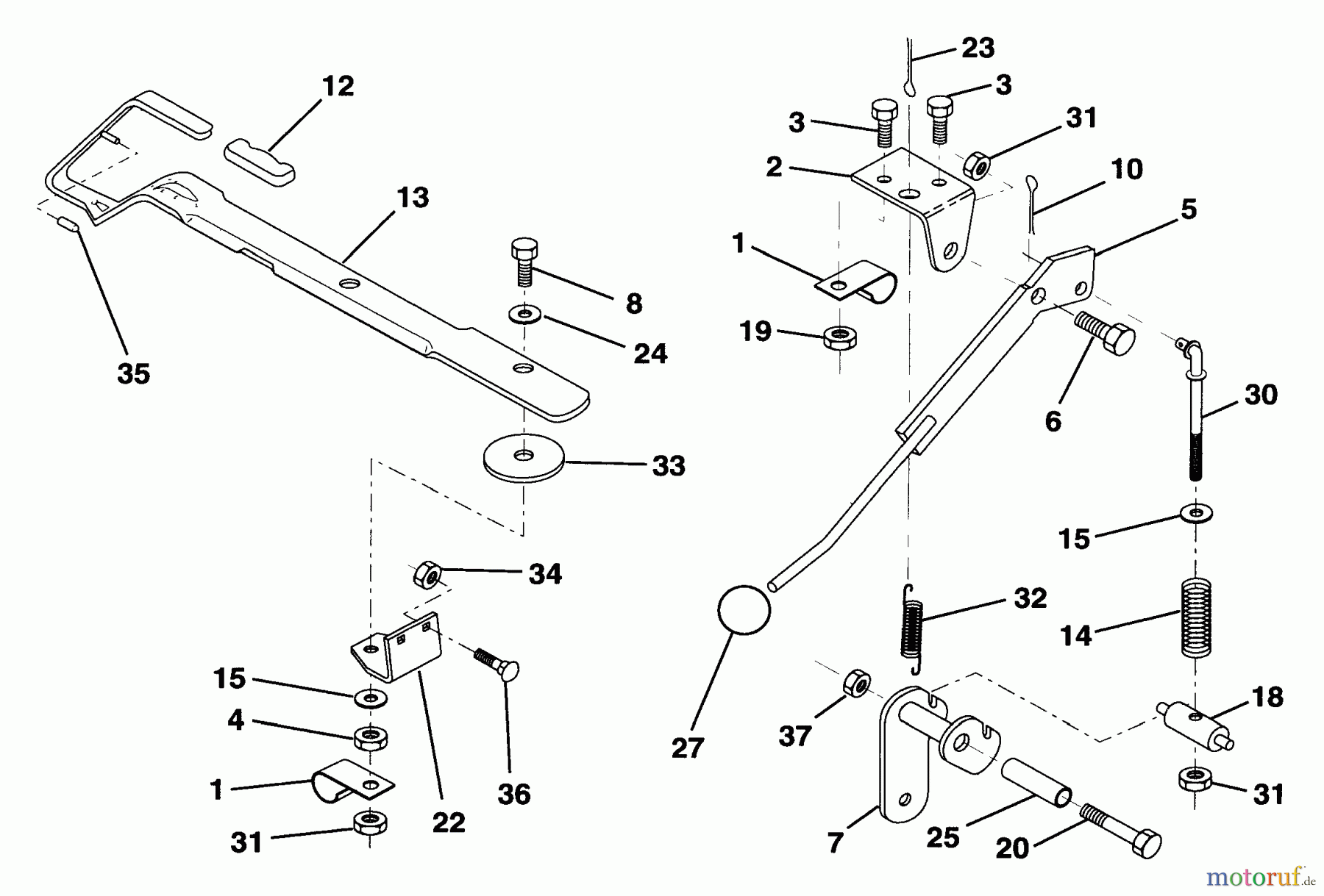  Husqvarna Rasen und Garten Traktoren LR 12 (954002701) (HC12R38B) - Husqvarna Lawn Tractor (1994-10 to 1995-12) Mower Lift Lever