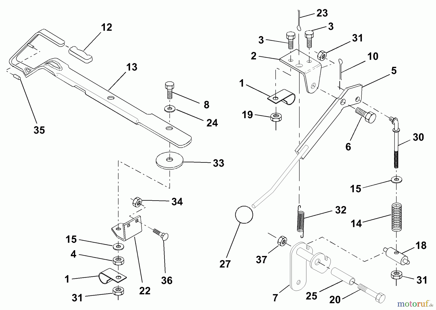  Husqvarna Rasen und Garten Traktoren LRH 125 (954001222A) - Husqvarna Lawn Tractor (1994-07 & After) Mower Lift Lever