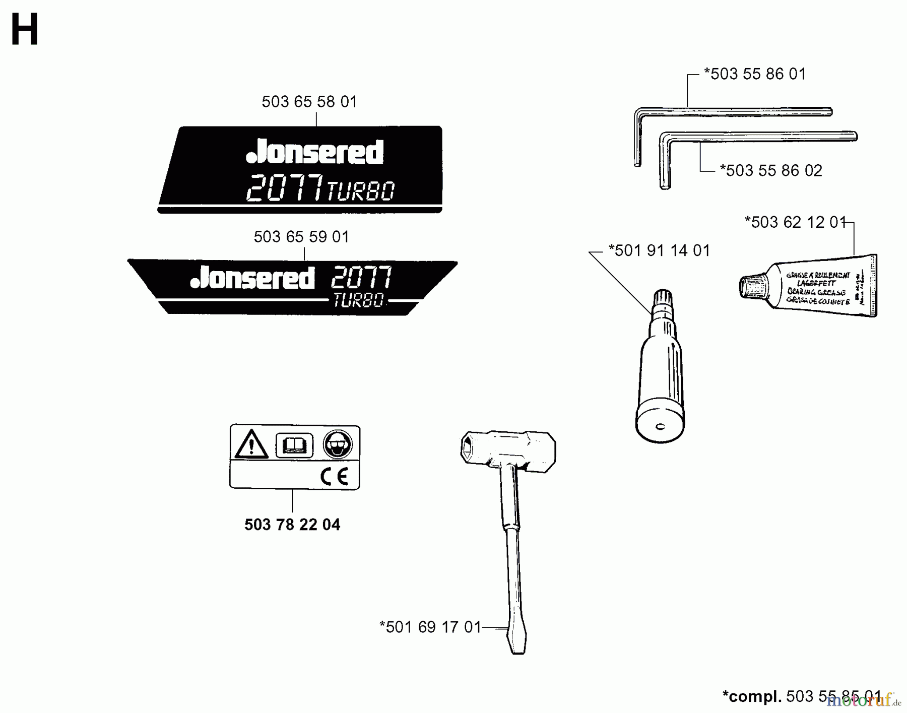  Jonsered Motorsägen 2077 - Jonsered Chainsaw (1998-03) DECALS