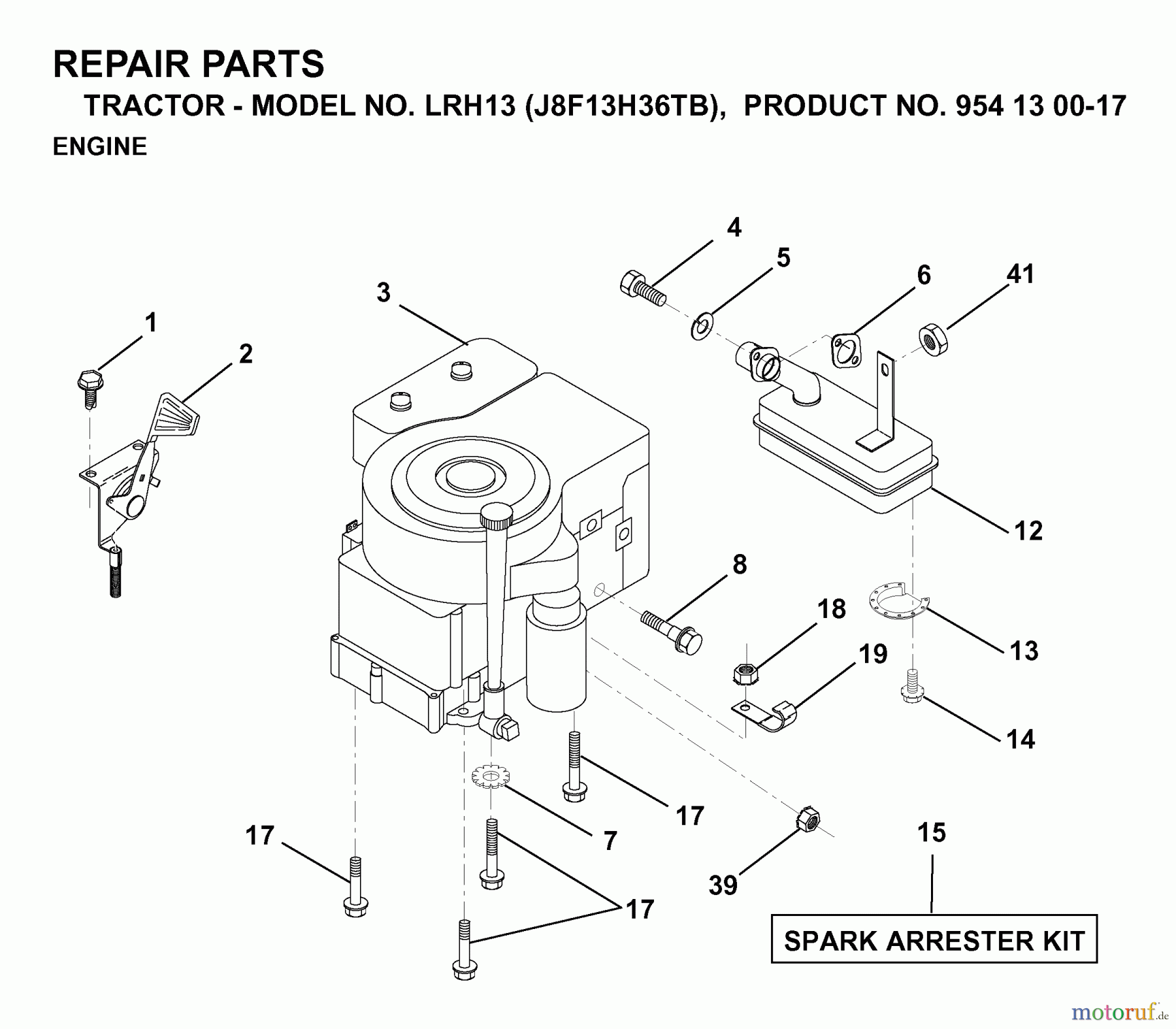  Jonsered Rasen  und Garten Traktoren LRH13 (J8F13H36TB, 954130017) - Jonsered Lawn & Garden Tractor (1998-12) ENGINE