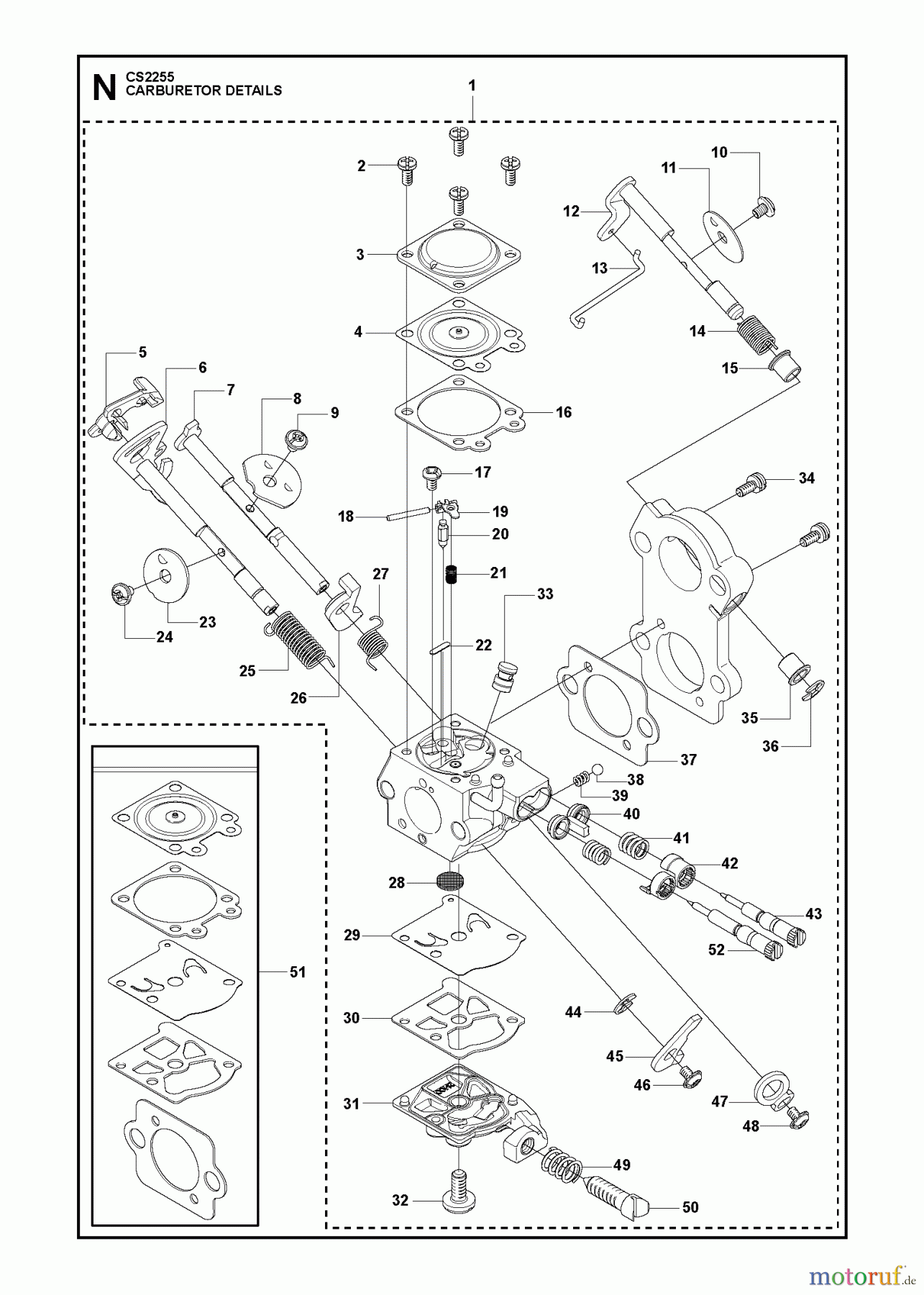  Jonsered Motorsägen CS2255 - Jonsered Chainsaw (2009-03) CARBURETOR DETAILS