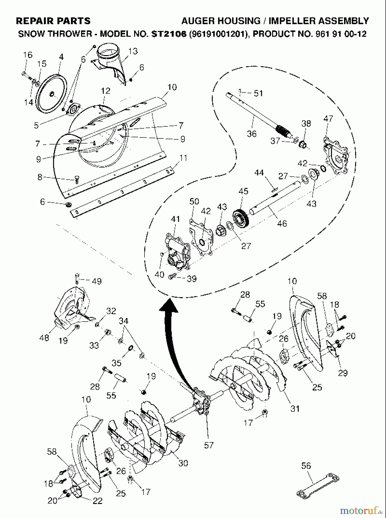  Jonsered Schneefräsen ST 2106 (961910012, 96191001201) - Jonsered Snow Thrower (2007-01) AUGER HOUSING IMPELLER