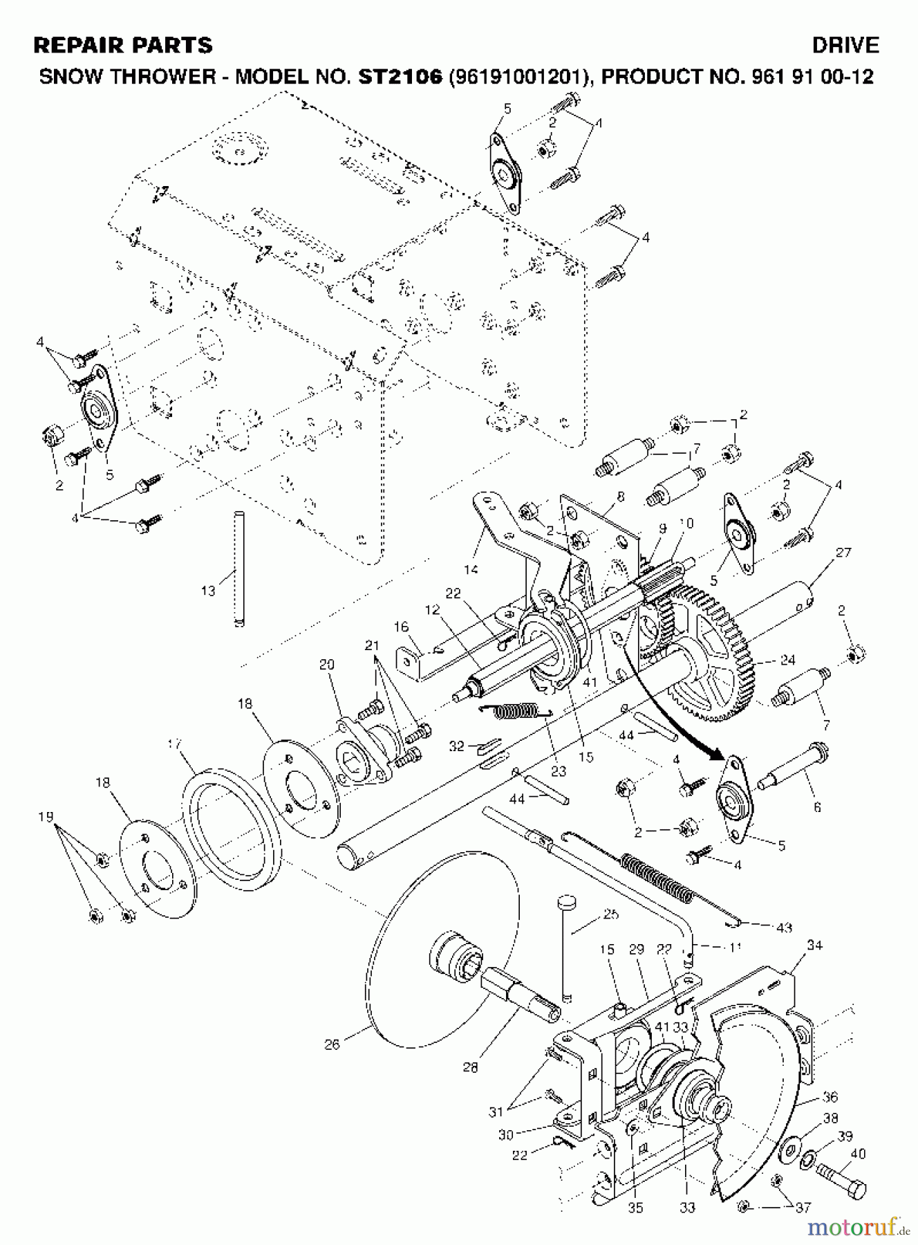  Jonsered Schneefräsen ST 2106 (961910012, 96191001201) - Jonsered Snow Thrower (2007-01) DRIVE