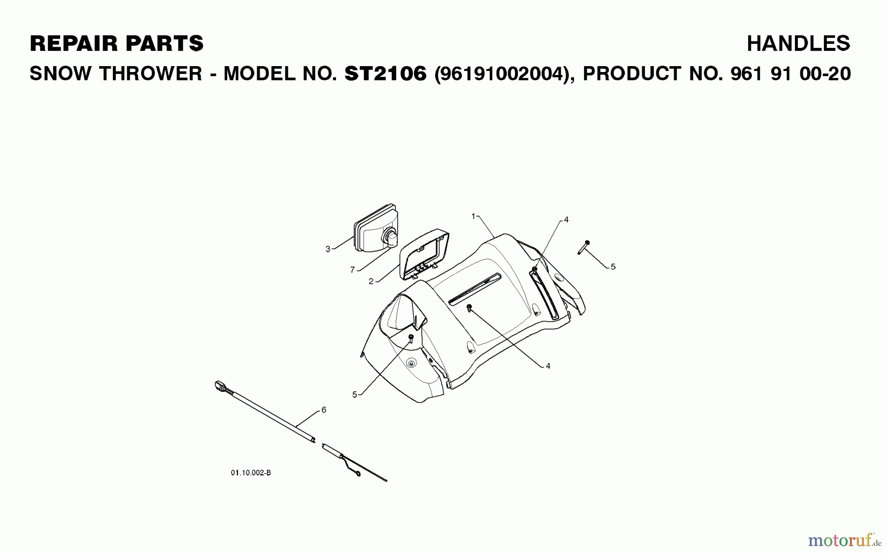  Jonsered Schneefräsen ST 2106 (96191002004) - Jonsered Snow Thrower (2008-08) HANDLE CONTROLS #2