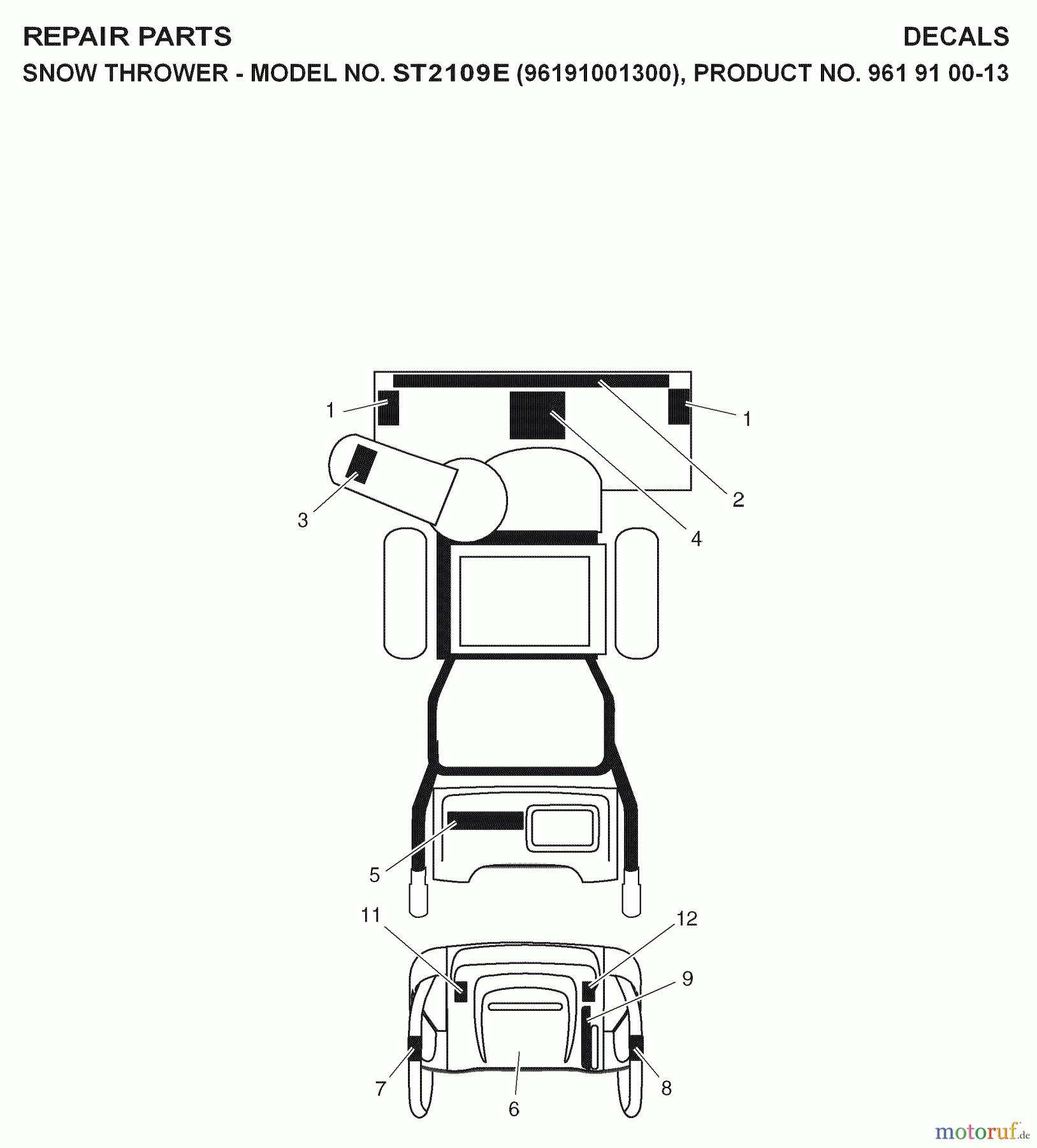  Jonsered Schneefräsen ST 2109 E (96191001300) - Jonsered Snow Thrower (2007-01) DECALS