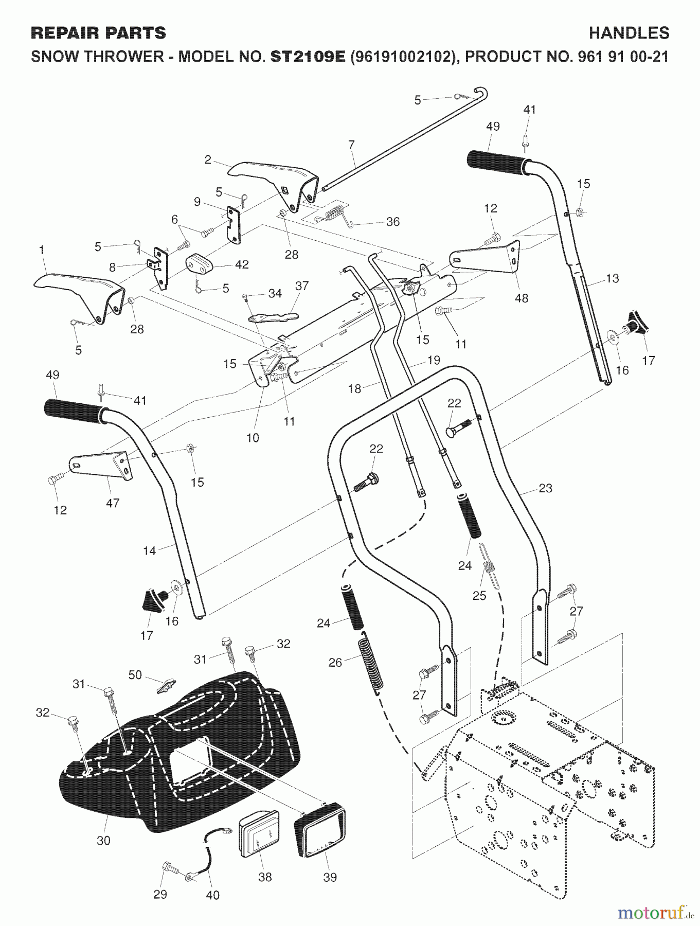  Jonsered Schneefräsen ST 2109 E (96191002102) - Jonsered Snow Thrower (2007-10) HANDLE