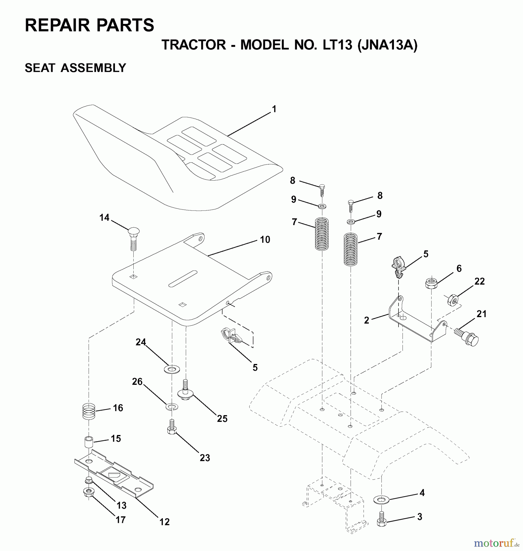  Jonsered Rasen  und Garten Traktoren LT13 (JNA13A) - Jonsered Lawn & Garden Tractor (2001-05) SEAT