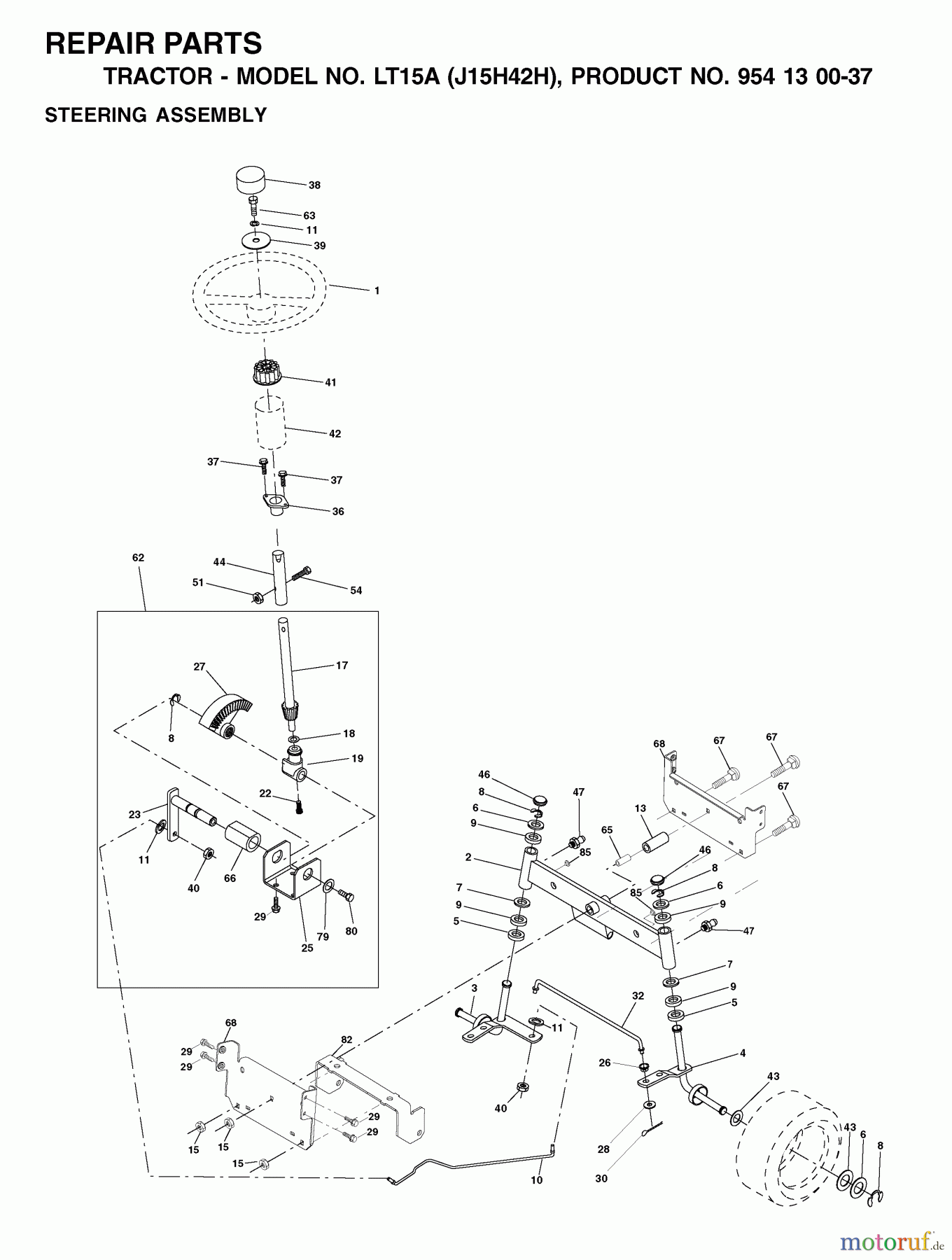  Jonsered Rasen  und Garten Traktoren LT15A (J15H42H, 954130037) - Jonsered Lawn & Garden Tractor (2001-01) STEERING