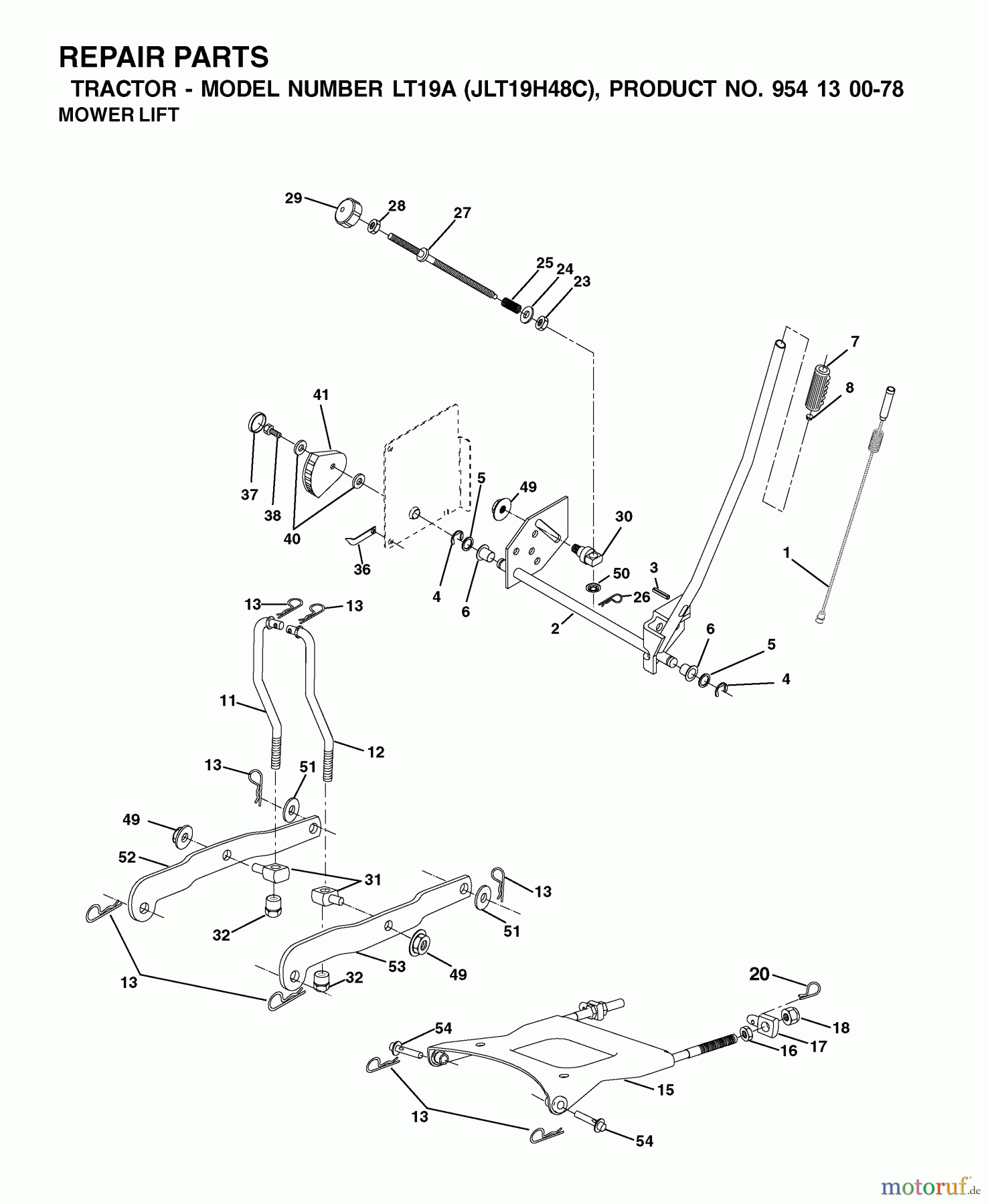  Jonsered Rasen  und Garten Traktoren LT19A (JLT19H48C, 954130078) - Jonsered Lawn & Garden Tractor (2002-09) MOWER LIFT / DECK LIFT