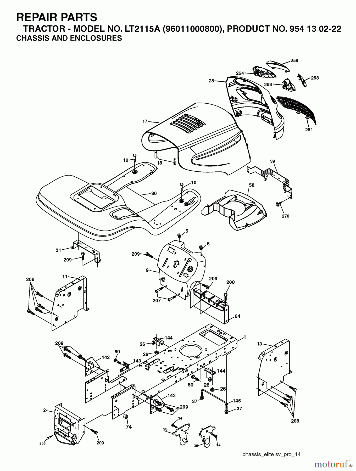  Jonsered Rasen  und Garten Traktoren LT2115 A (96011000800) - Jonsered Lawn & Garden Tractor (2005-01) CHASSIS ENCLOSURES