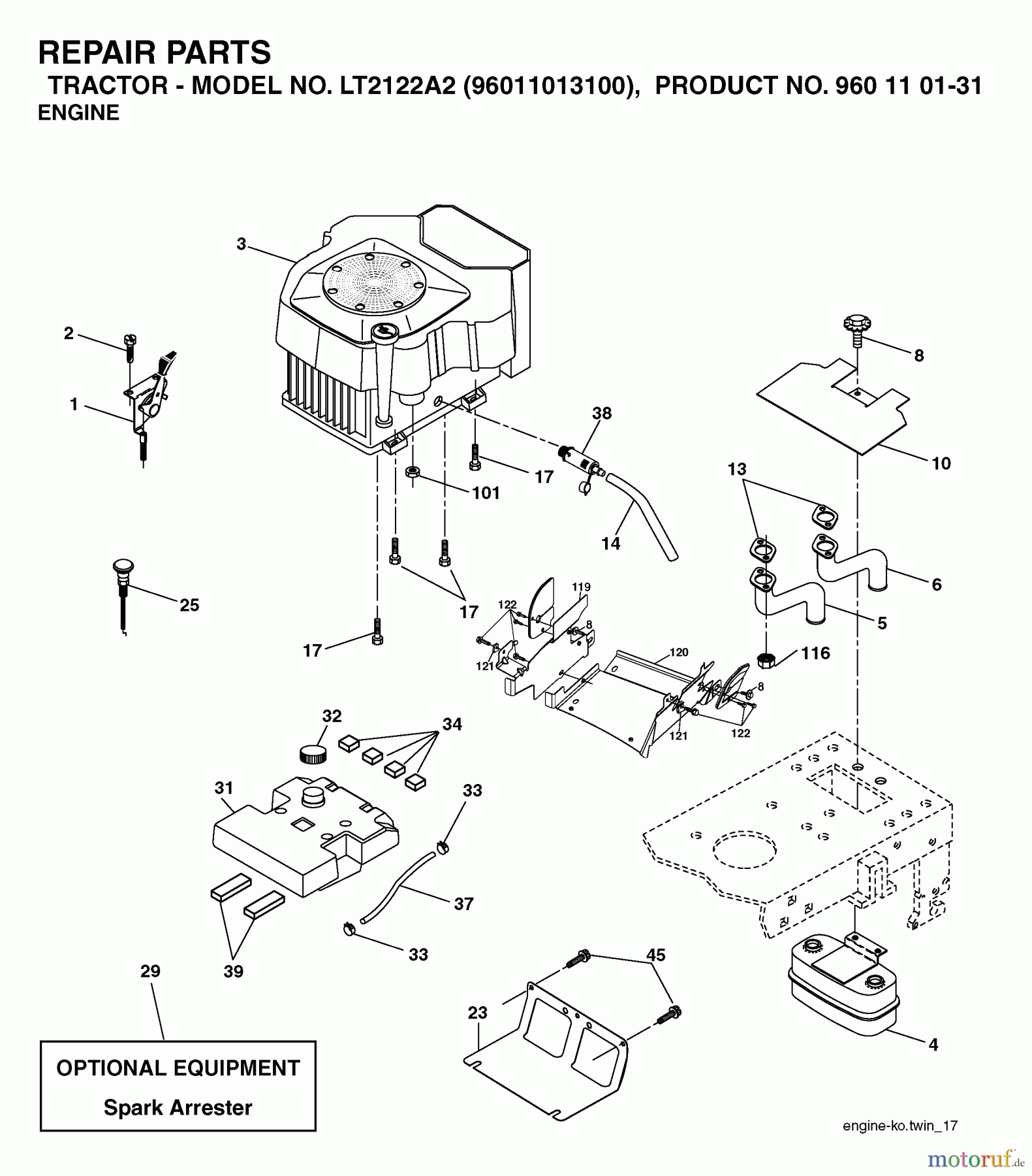  Jonsered Rasen  und Garten Traktoren LT2122 A2 (96011013100) - Jonsered Lawn & Garden Tractor (2006-04) ENGINE CUTTING EQUIPMENT