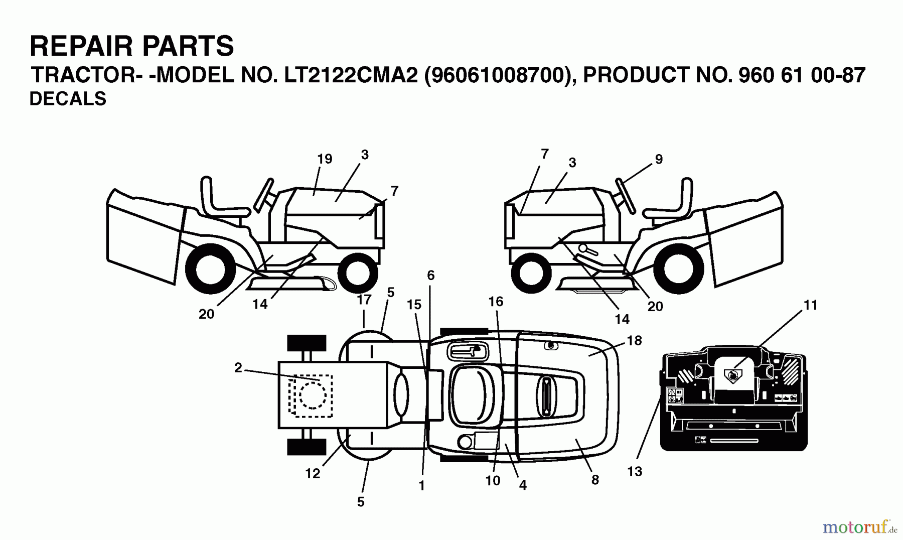  Jonsered Rasen  und Garten Traktoren LT2122 CMA2 (96061008700) - Jonsered Lawn & Garden Tractor (2006-04) DECALS