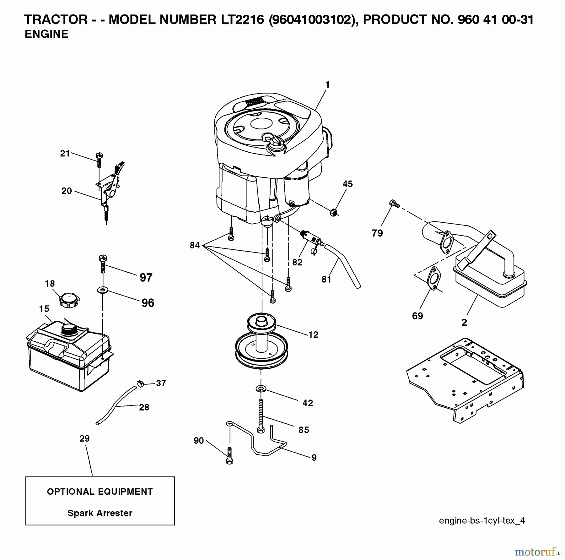  Jonsered Rasen  und Garten Traktoren LT2216 (96041003102) - Jonsered Lawn & Garden Tractor (2007-02) ENGINE