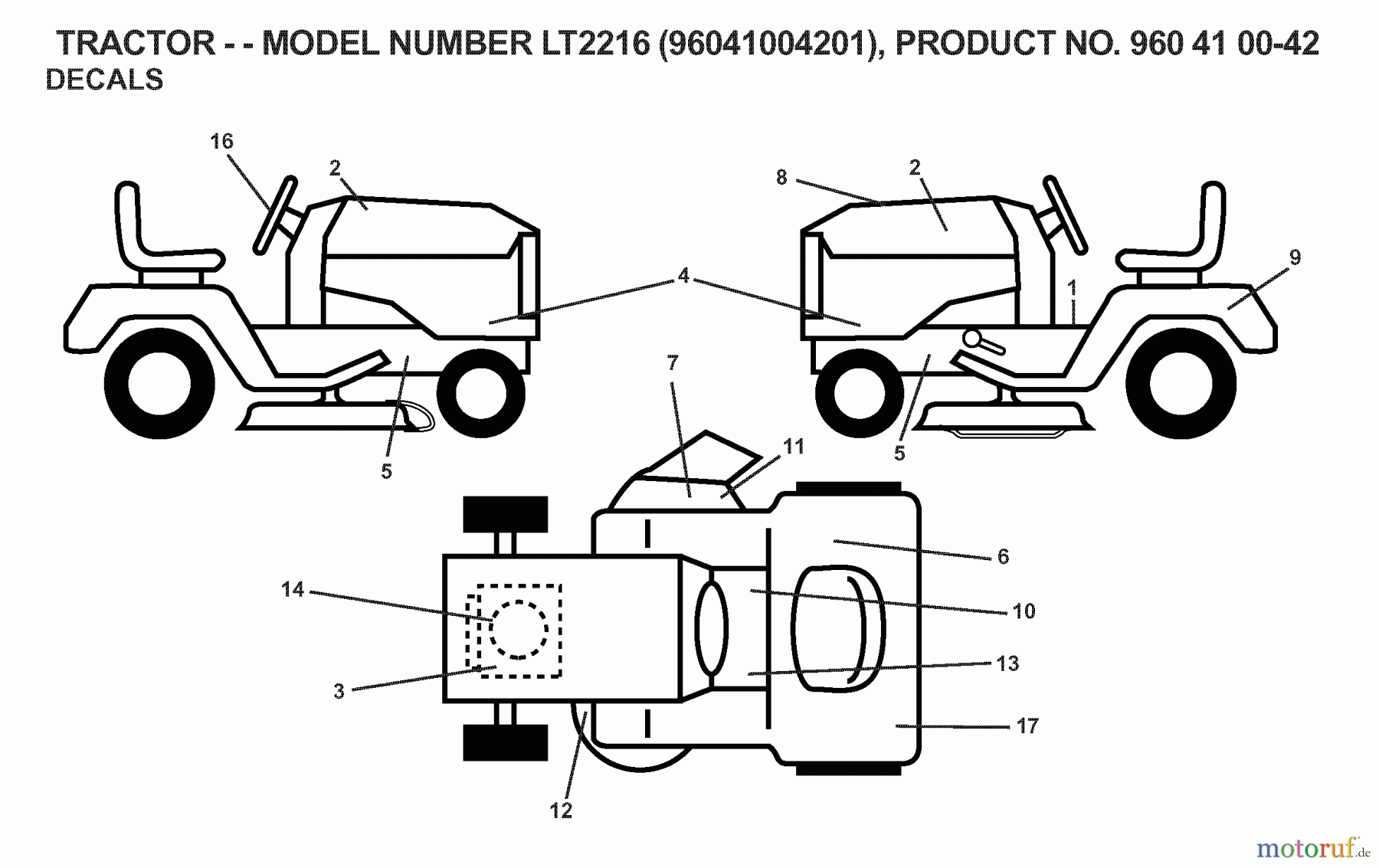  Jonsered Rasen  und Garten Traktoren LT2216 (96041004201) - Jonsered Lawn & Garden Tractor (2007-04) DECALS