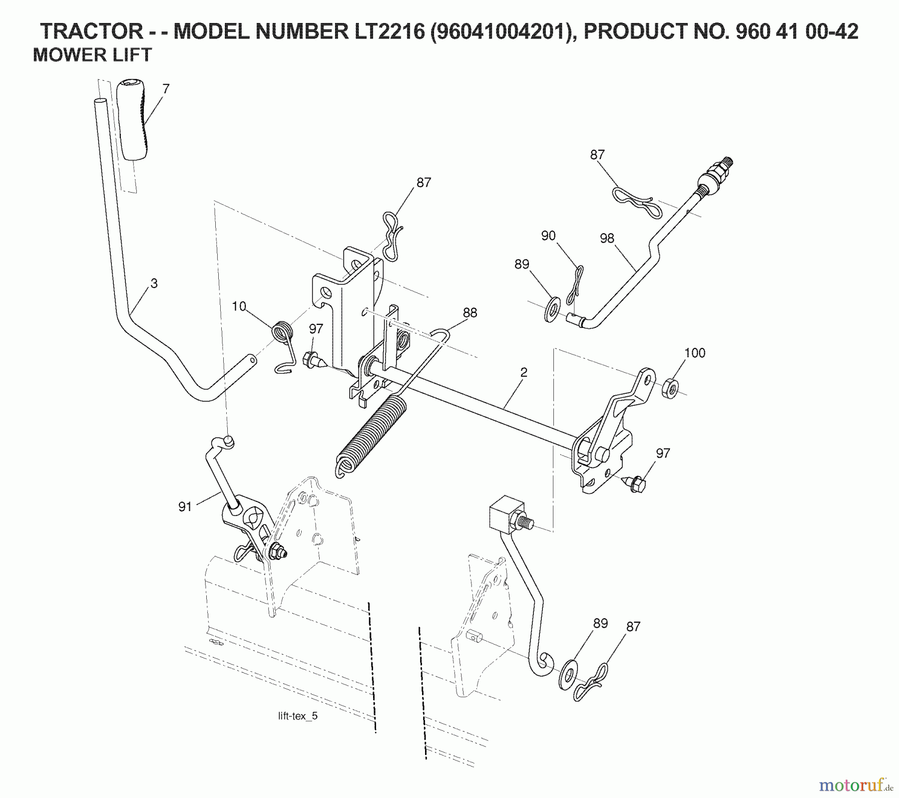  Jonsered Rasen  und Garten Traktoren LT2216 (96041004201) - Jonsered Lawn & Garden Tractor (2007-04) MOWER LIFT / DECK LIFT