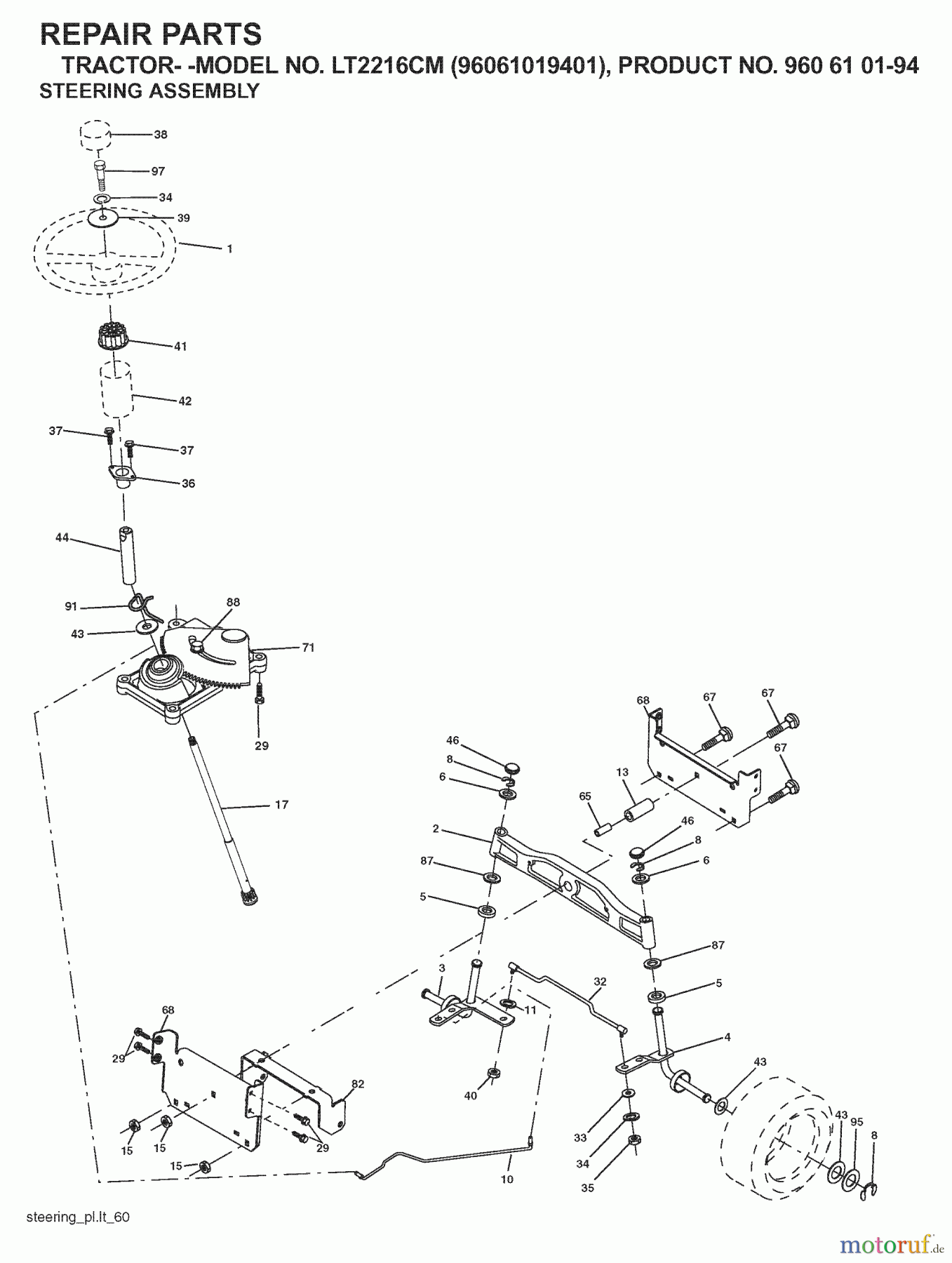  Jonsered Rasen  und Garten Traktoren LT2216 CM (96061019401) - Jonsered Lawn & Garden Tractor (2007-04) STEERING