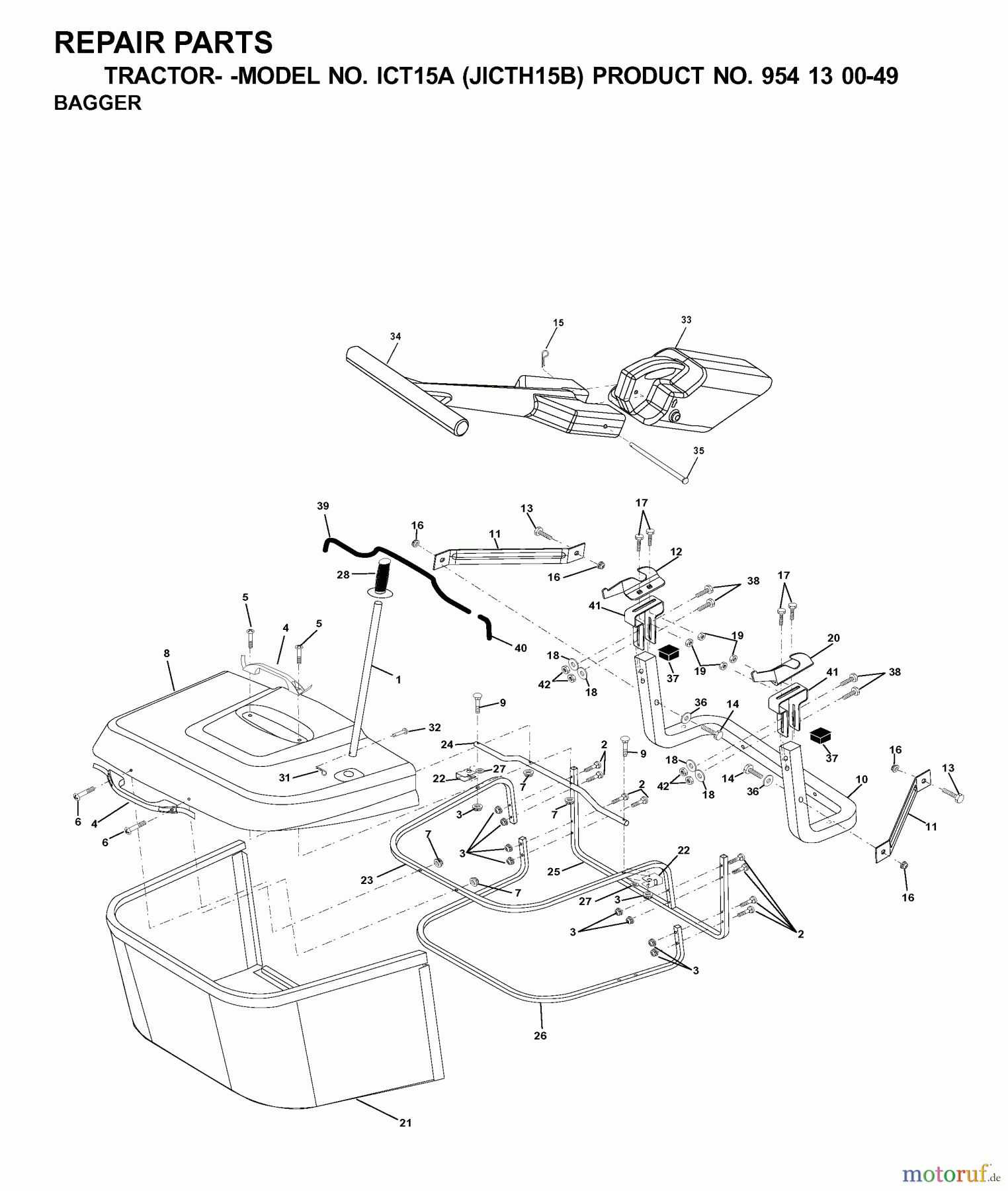  Jonsered Rasen  und Garten Traktoren ICT15A (JICTH15B, 954130049) - Jonsered Lawn & Garden Tractor (2001-02) BAGGER