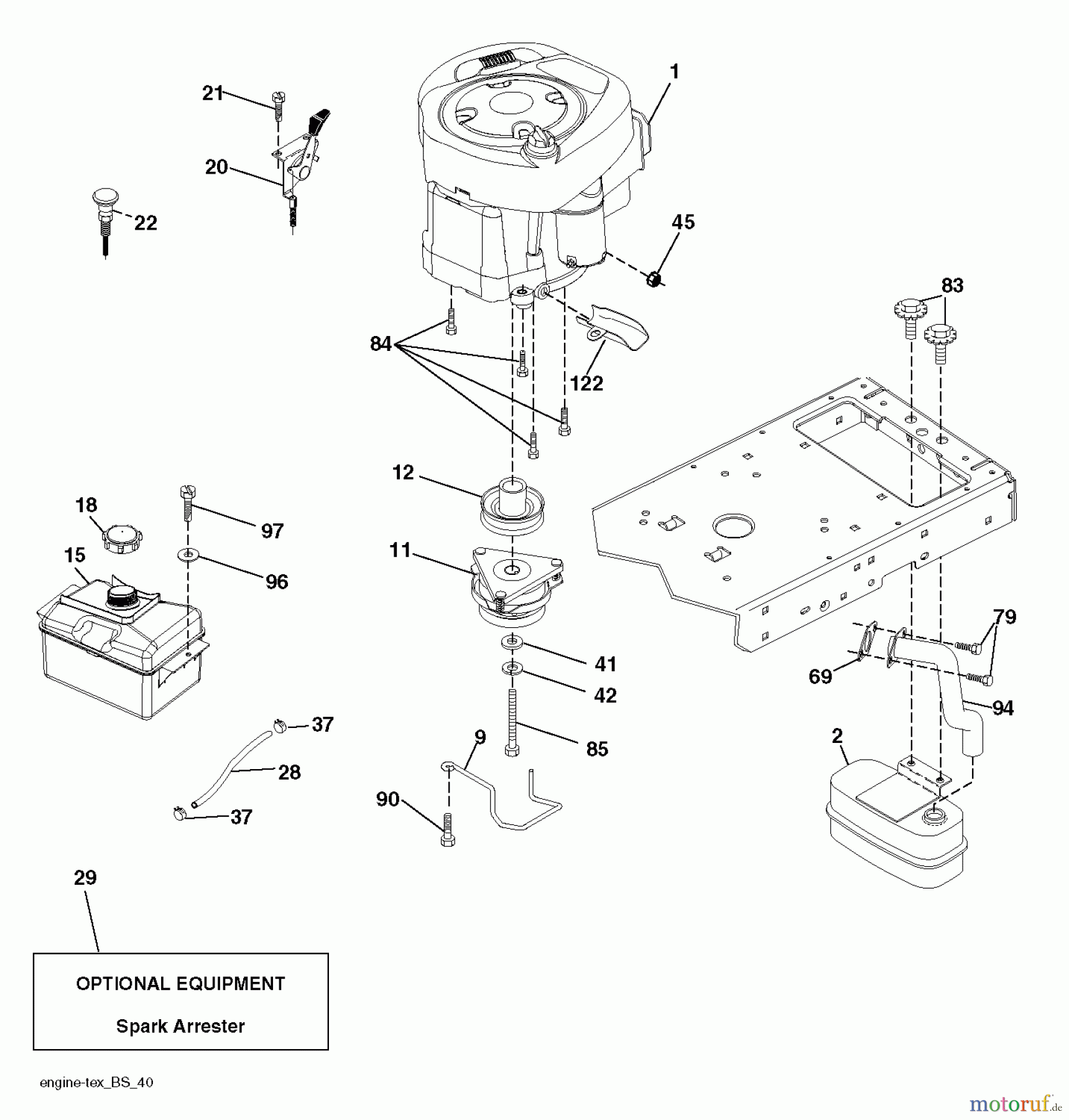  Jonsered Rasen  und Garten Traktoren LT2218 A (96041010501) - Jonsered Lawn & Garden Tractor (2010-01) ENGINE