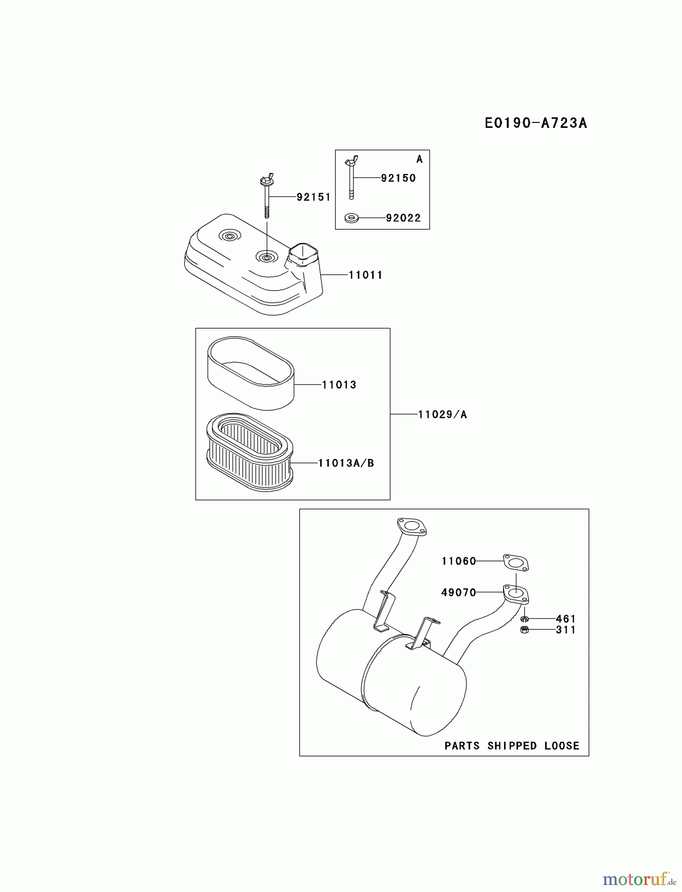  Kawasaki Motoren Motoren Vertikal FA210V - AS02 bis FH641V - DS24 FD501V-BS03 - Kawasaki FD501V 4-Stroke Engine AIR-FILTER/MUFFLER