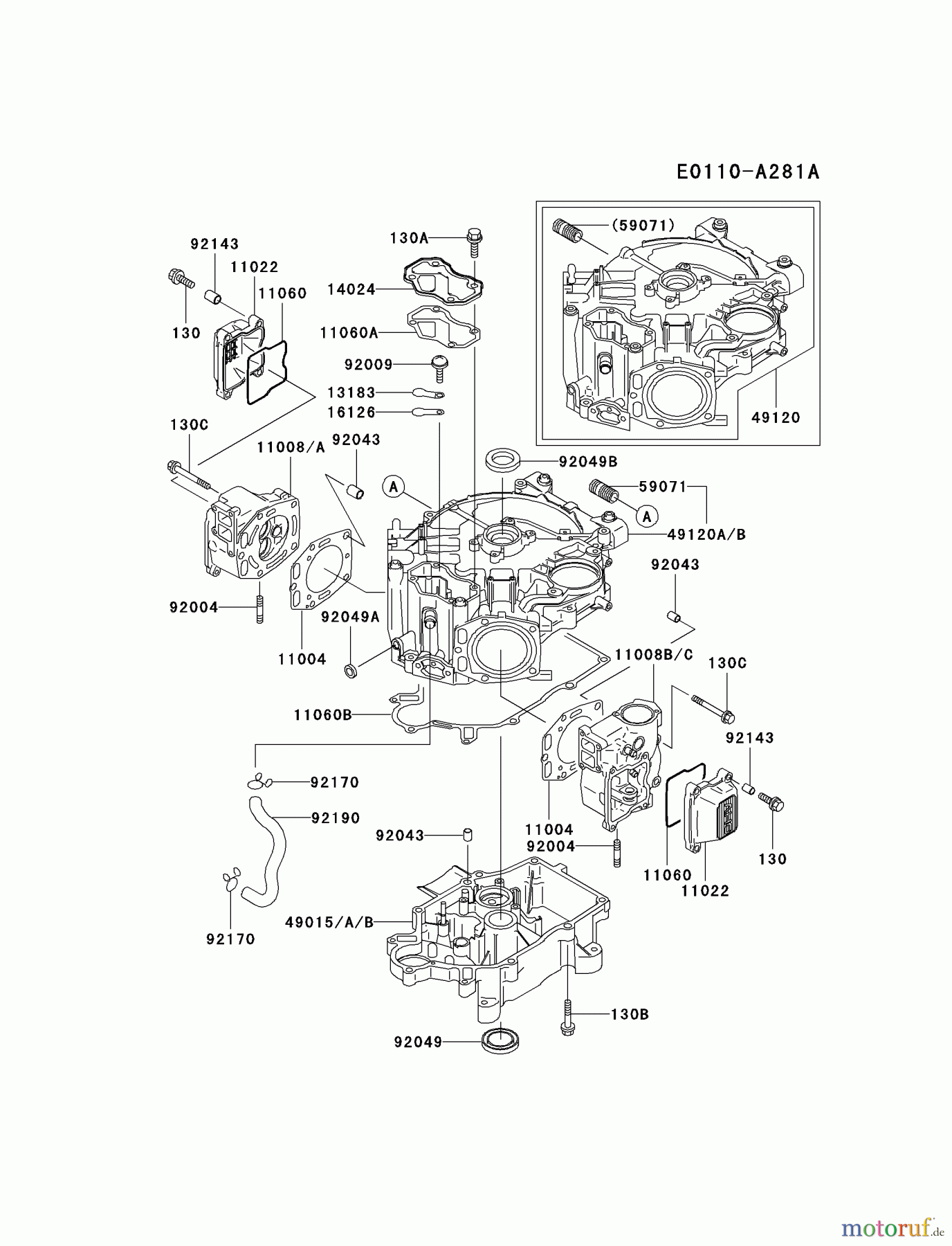  Kawasaki Motoren Motoren Vertikal FA210V - AS02 bis FH641V - DS24 FD501V-AS02 - Kawasaki FD501V 4-Stroke Engine CYLINDER/CRANKCASE