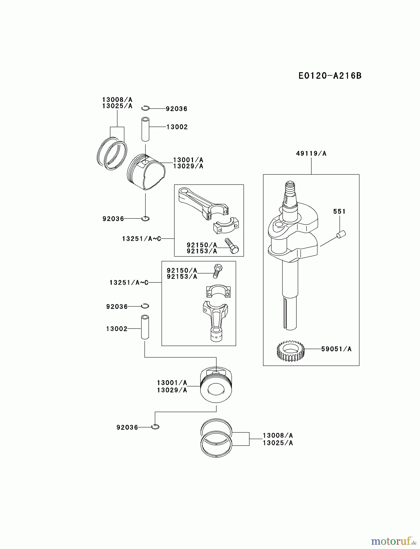  Kawasaki Motoren Motoren Vertikal FA210V - AS02 bis FH641V - DS24 FD501V-CS05 - Kawasaki FD501V 4-Stroke Engine PISTON/CRANKSHAFT