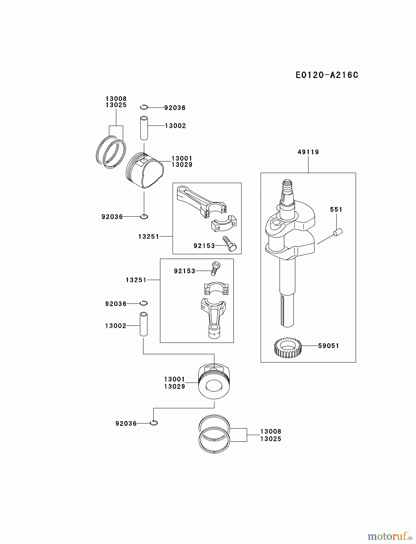  Kawasaki Motoren Motoren Vertikal FA210V - AS02 bis FH641V - DS24 FD501V-ES05 - Kawasaki FD501V 4-Stroke Engine PISTON/CRANKSHAFT